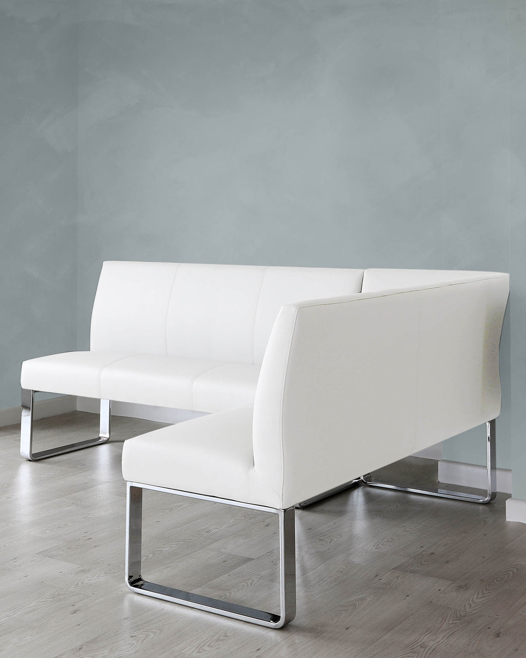 Banc d'angle gauche Loop 5 places en similicuir blanc et chrome