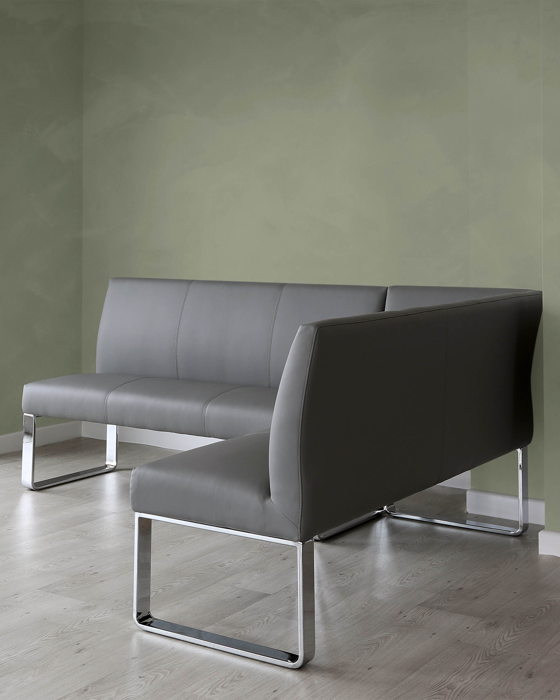 Banc d'angle gauche Loop 5 places en similicuir gris et chrome