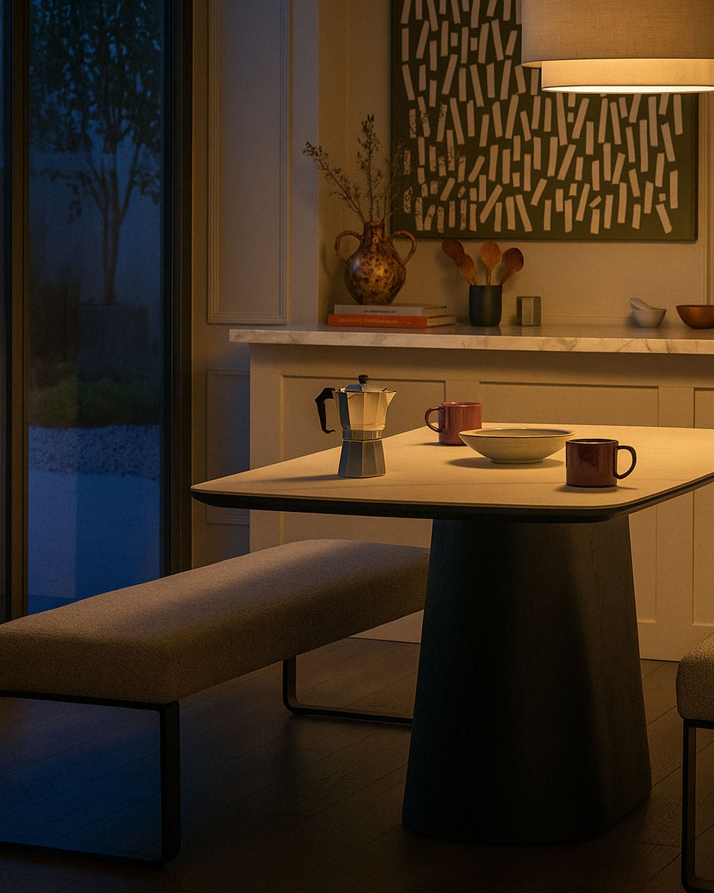 Banc de salle à manger 3 places en tissu gris Loop et métal noir, sans dossier