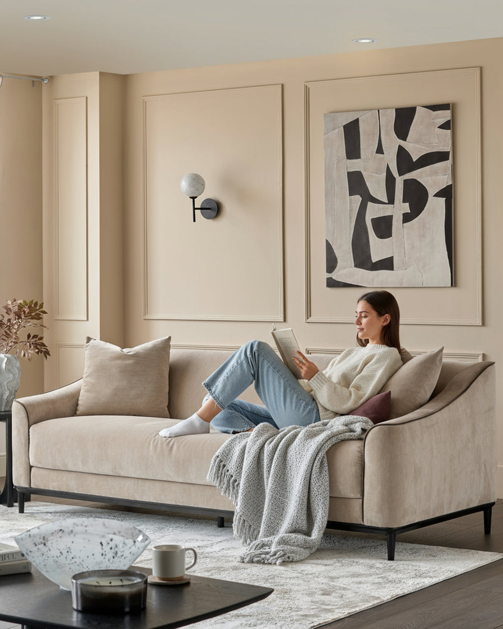 Canapé 3 places Julep en tissu champagne