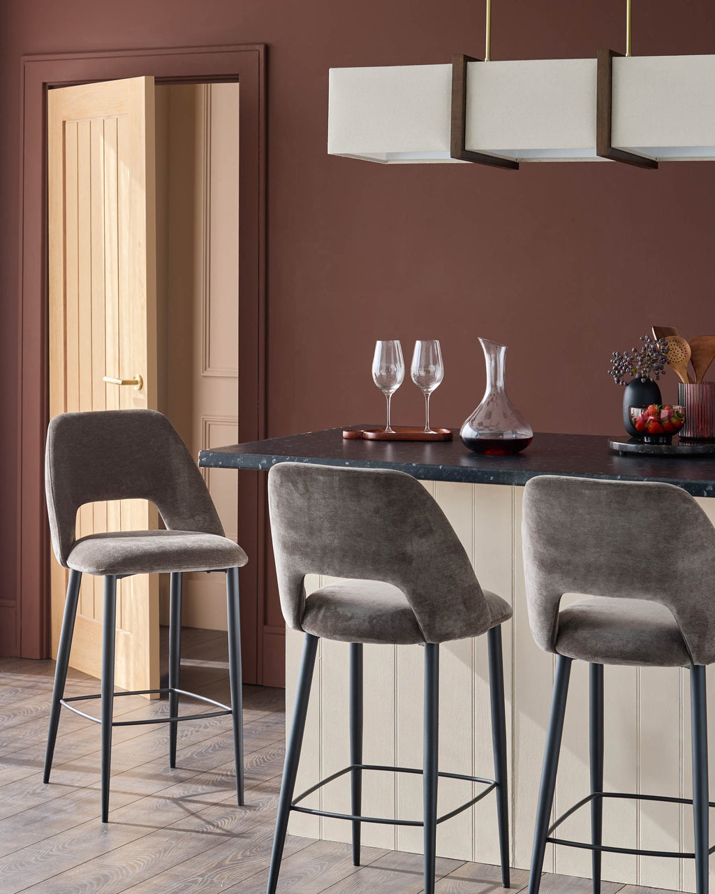 Tabouret de bar Lottie en tissu moka