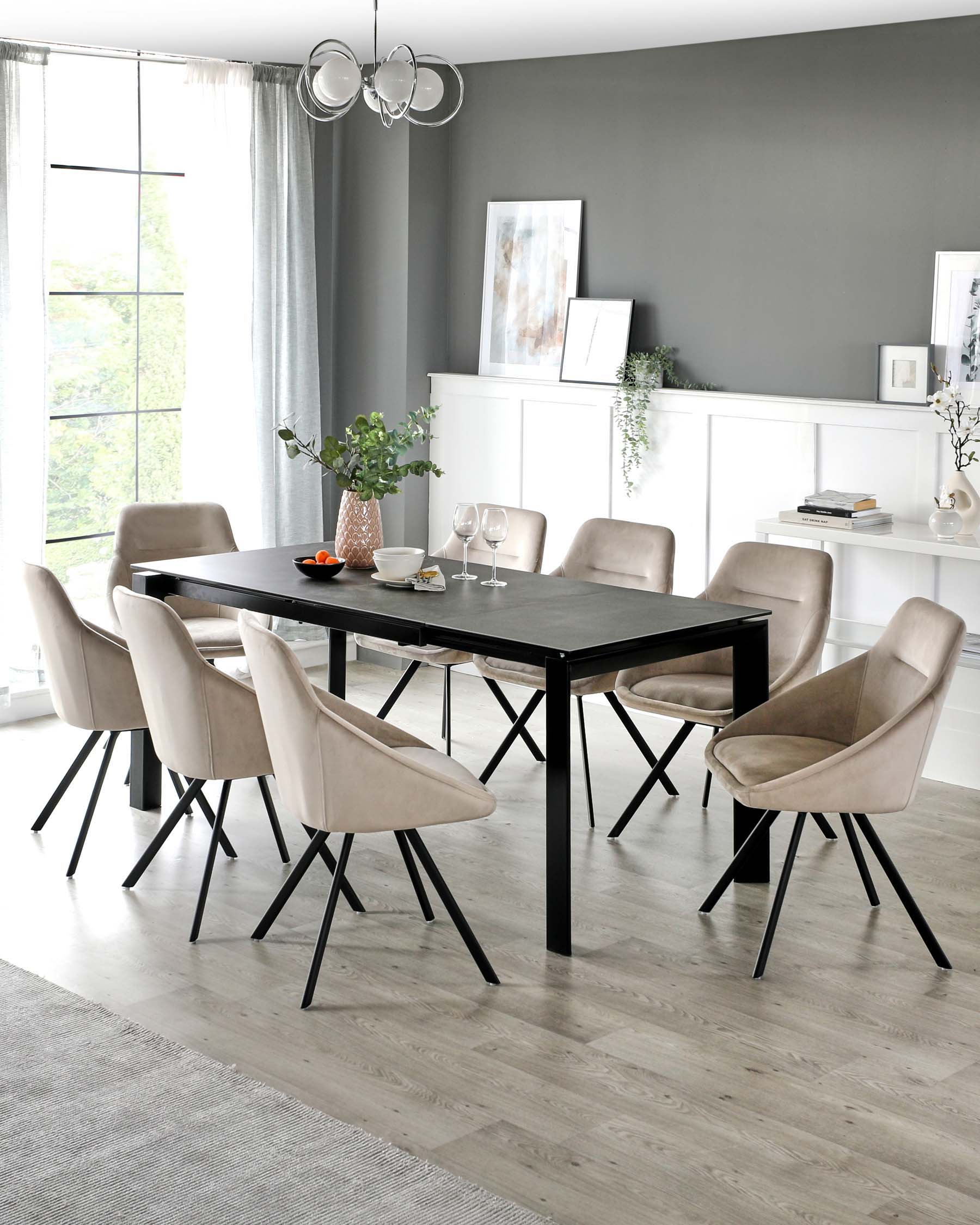 Table de salle à manger extensible Louis en céramique gris foncé, 6 à 8 places