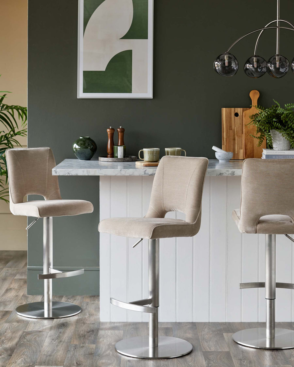 Tabouret de bar Ludo en tissu champagne avec vérin à gaz