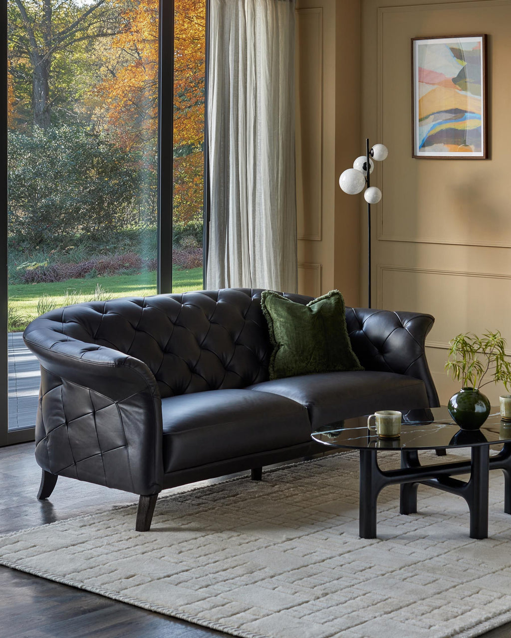 Canapé 2 places en cuir noir de luxe