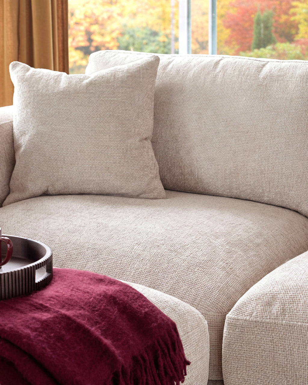 Canapé d'angle petit modèle Lynetta en tissu naturel