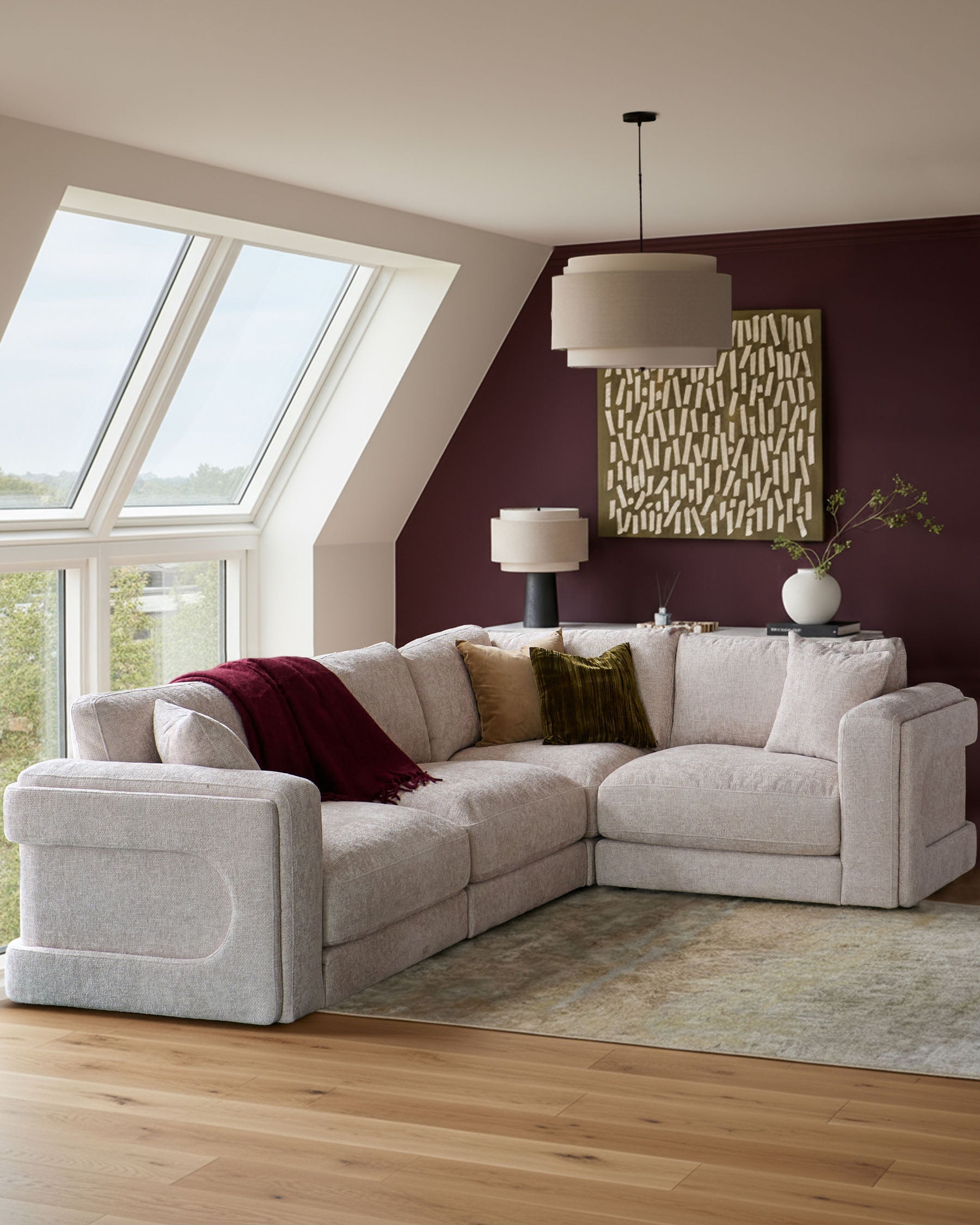 Canapé d'angle petit modèle Lynetta en tissu naturel