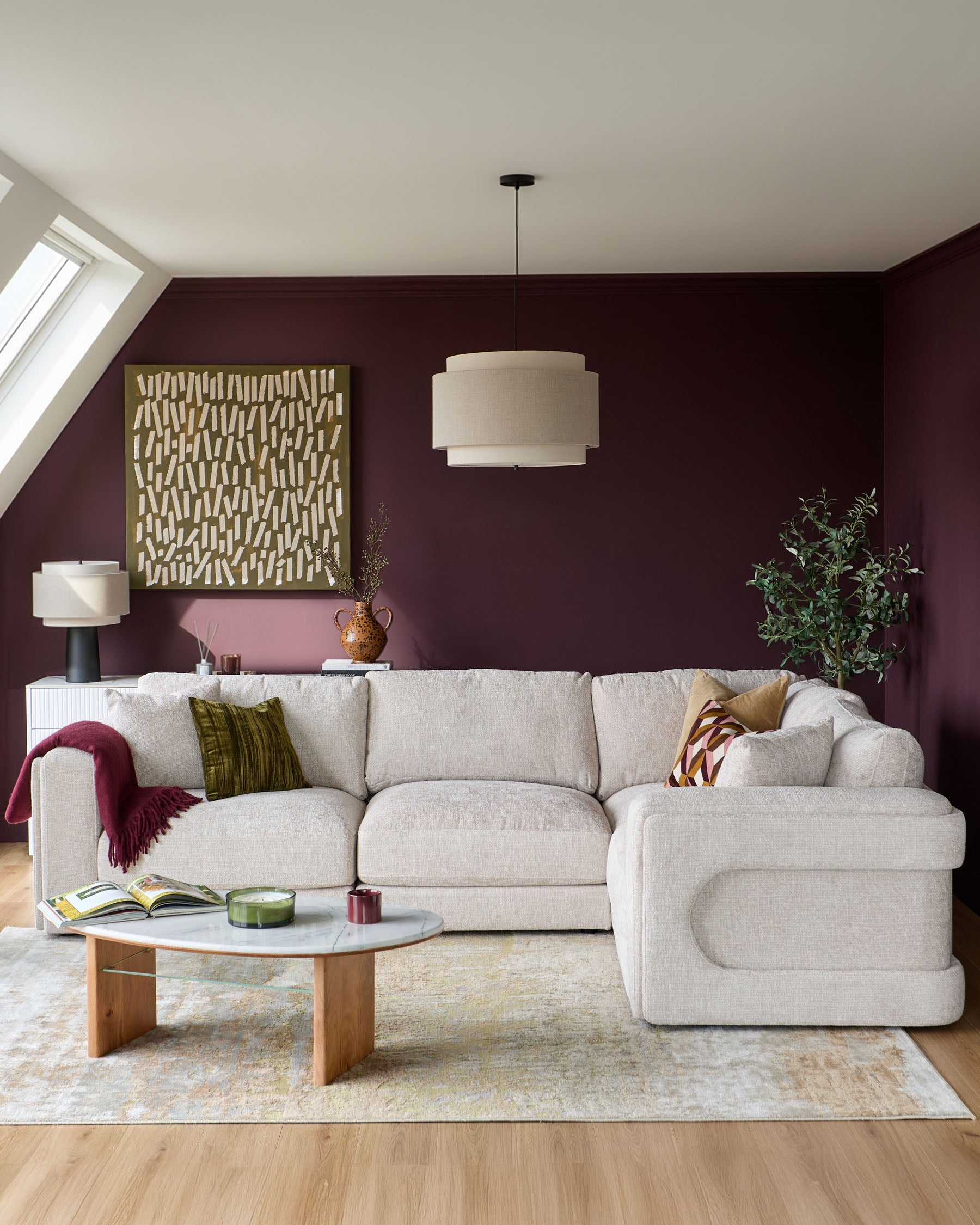 Canapé d'angle petit modèle Lynetta en tissu naturel