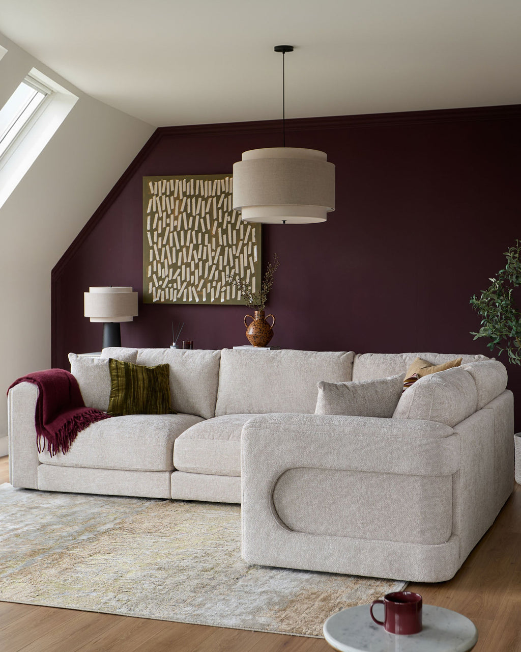 Canapé d'angle petit modèle Lynetta en tissu naturel