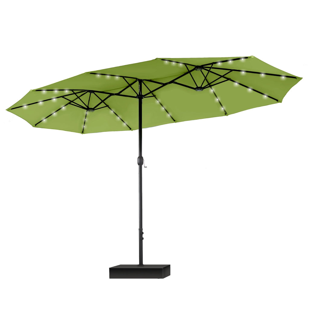 MAISON ARTS Parasol de marché extérieur rectangulaire à manivelle double face de 15 pieds Parasol de patio éclairé par LED solaire avec base incluse