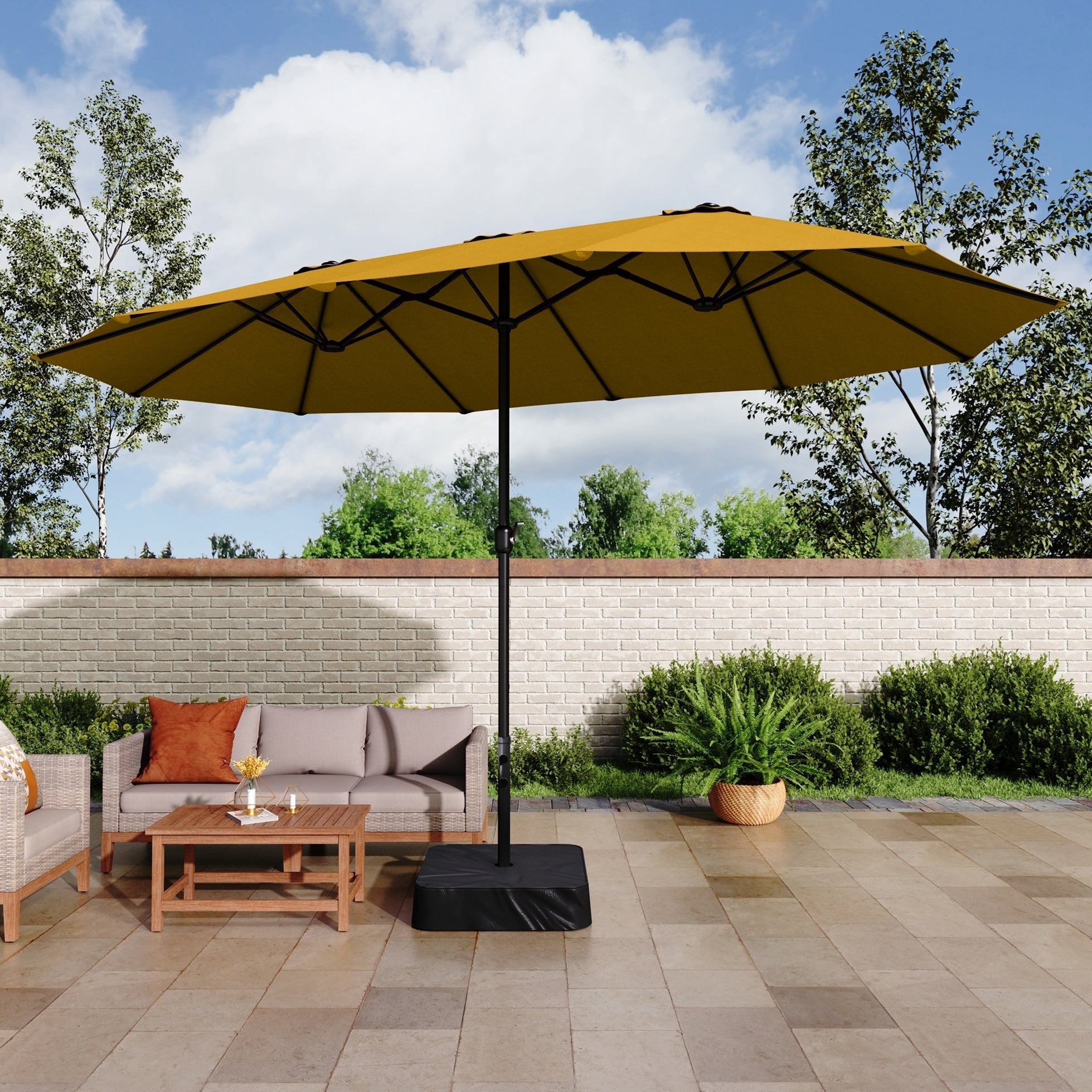 Parasol double extra large de 15 pieds pour patio double face de MAISON ARTS avec base incluse