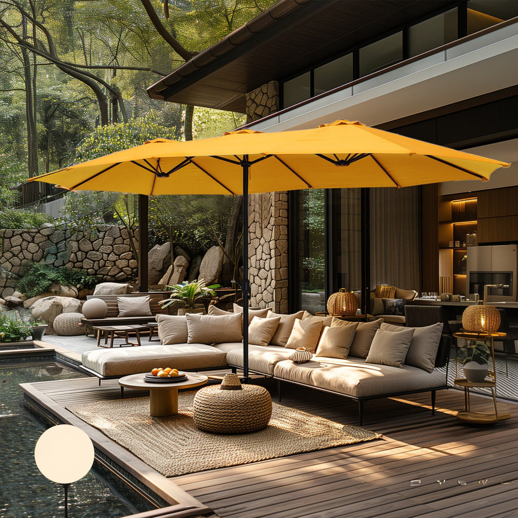 Parasol double extra large de 15 pieds pour patio double face de MAISON ARTS avec base incluse