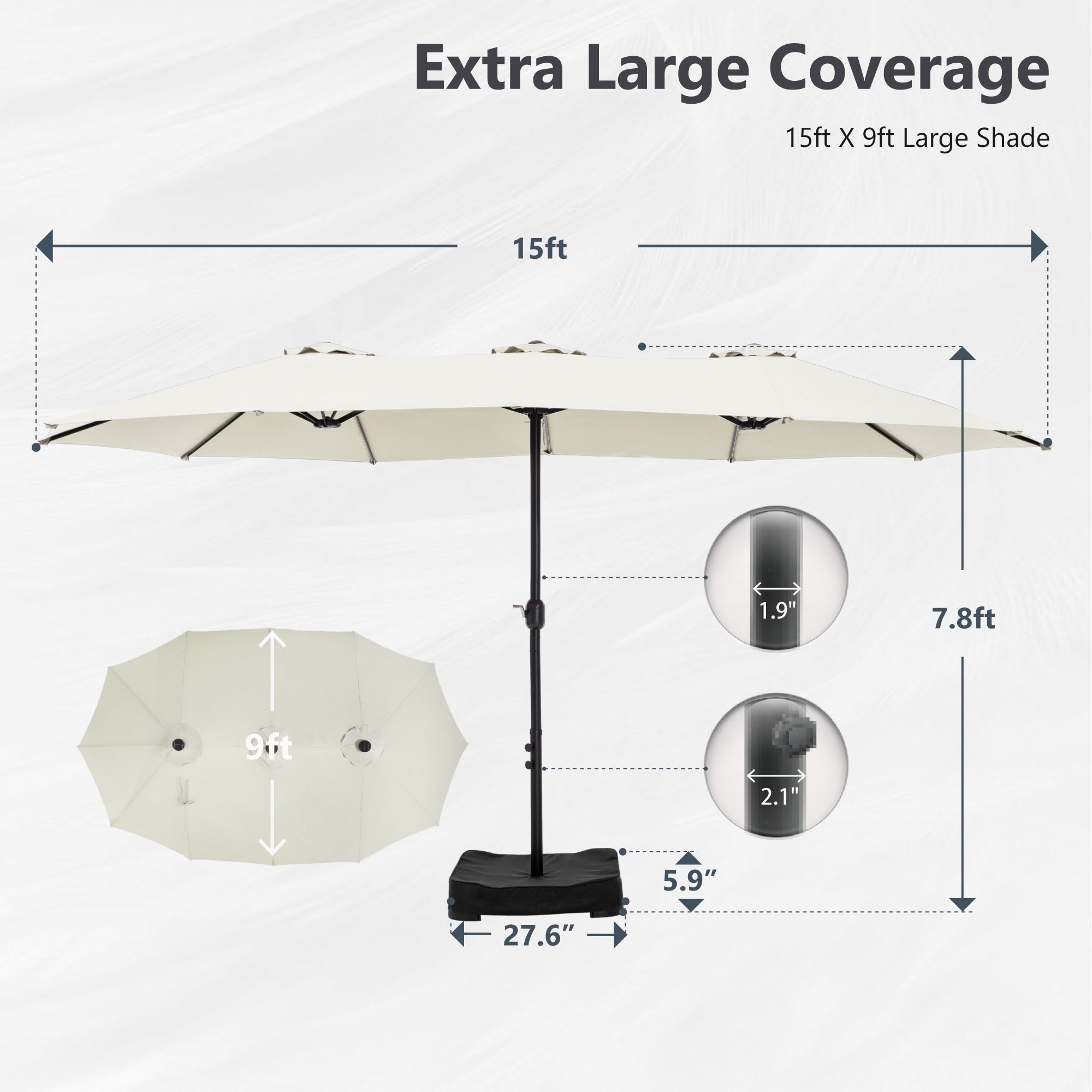 Parasol double extra large de 15 pieds pour patio double face de MAISON ARTS avec base incluse