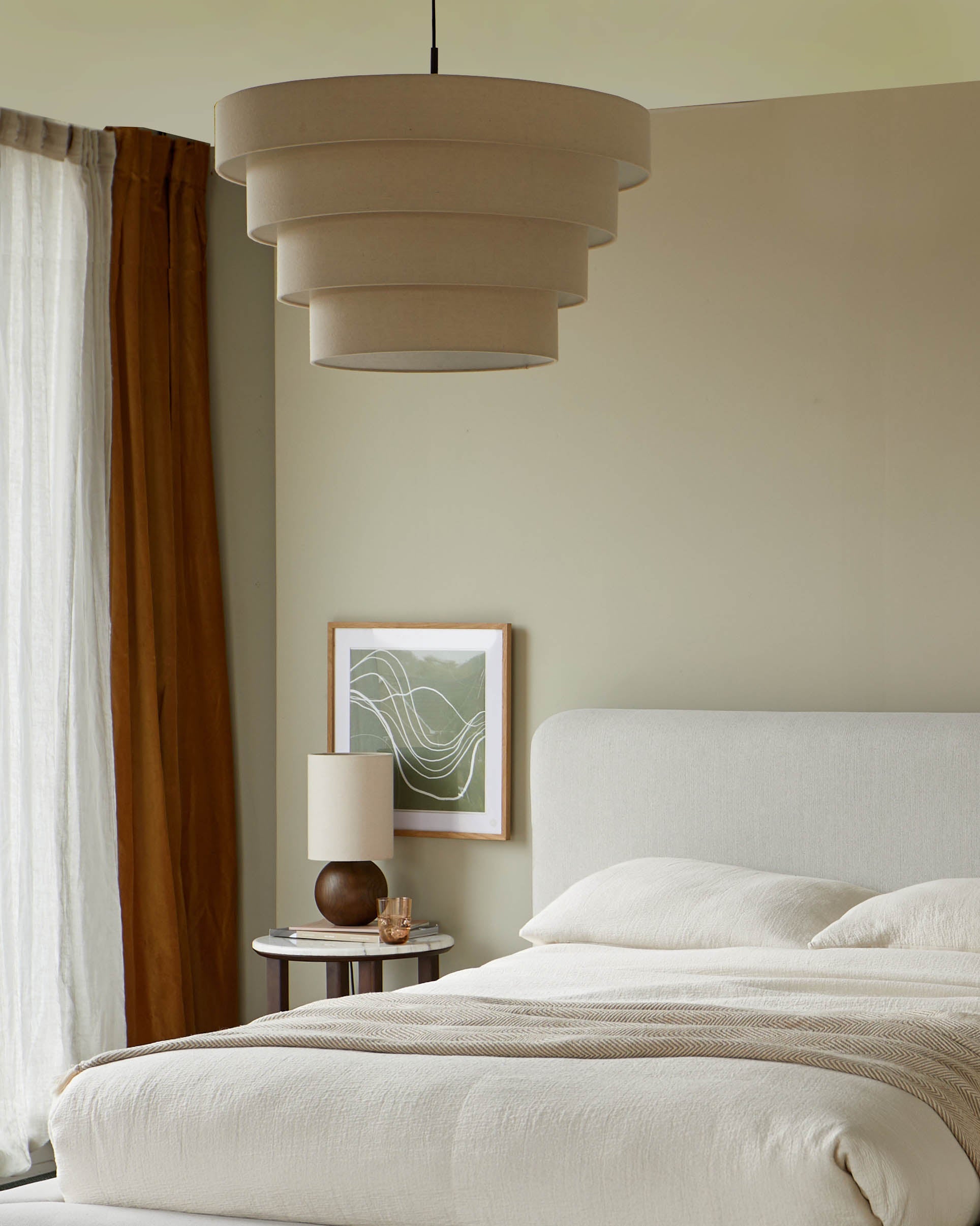 Suspension ronde réglable en lin naturel Madison