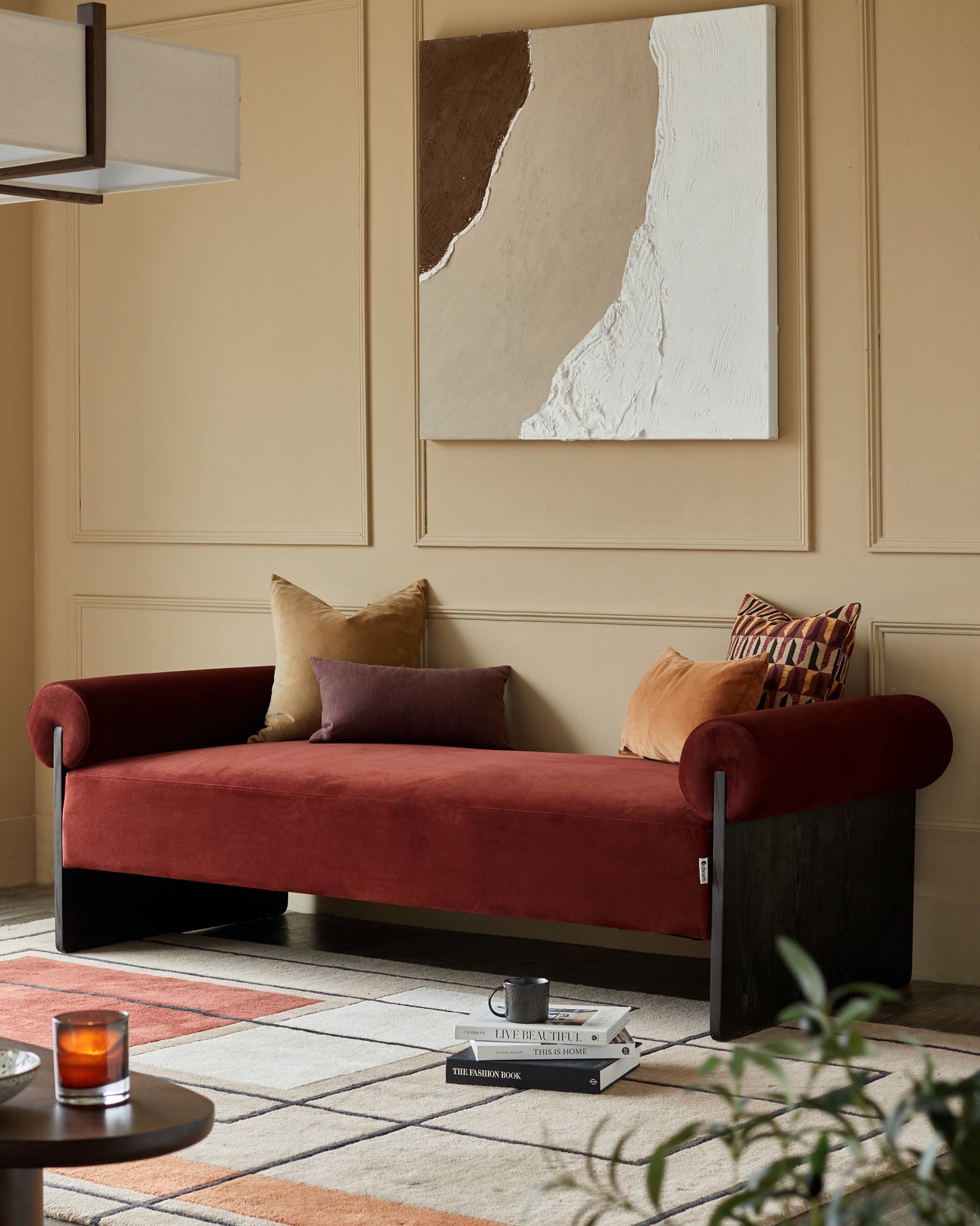 Banquette de jour Maeve en velours rouge caramel