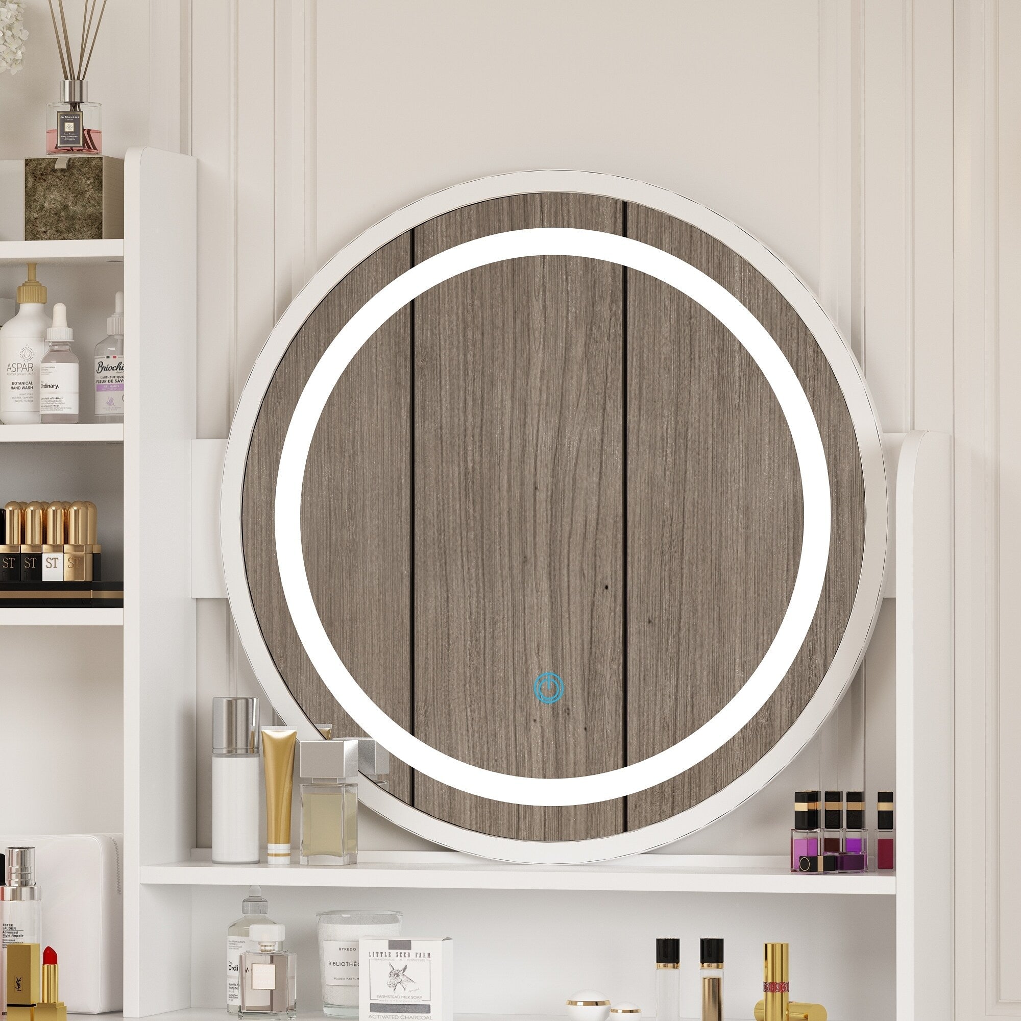 Ensemble coiffeuse avec miroir tactile et tabouret