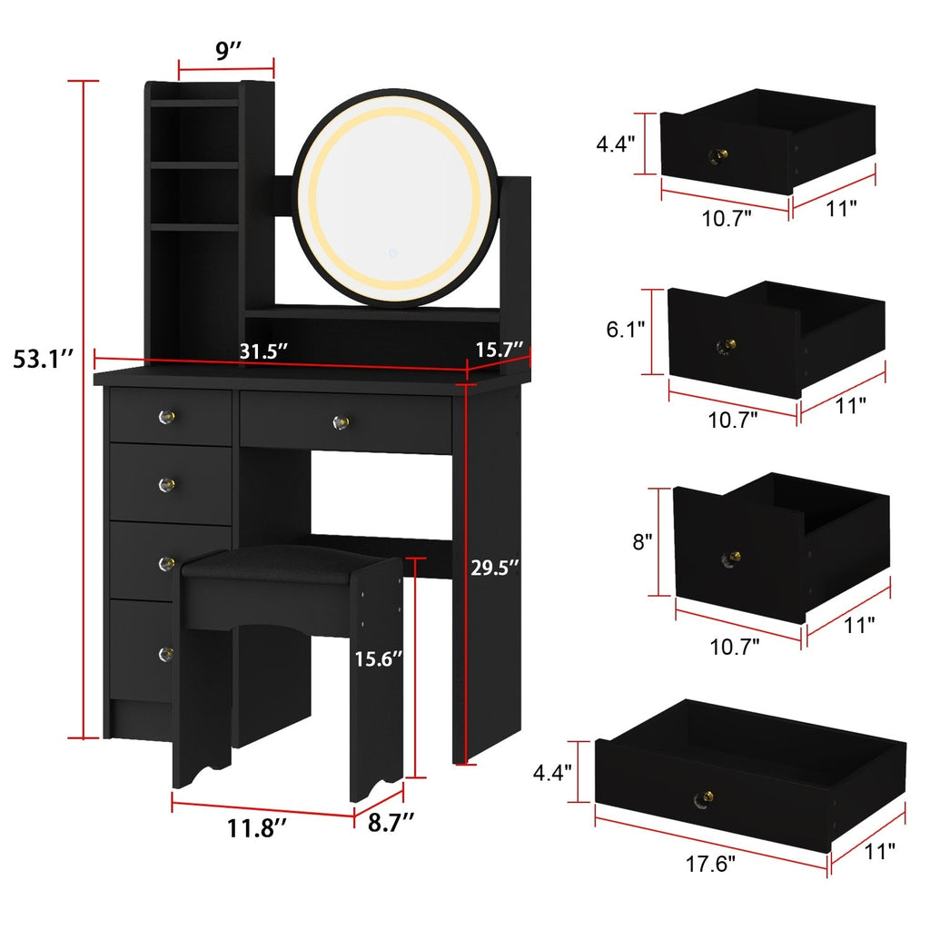 Ensemble coiffeuse avec miroir tactile et tabouret