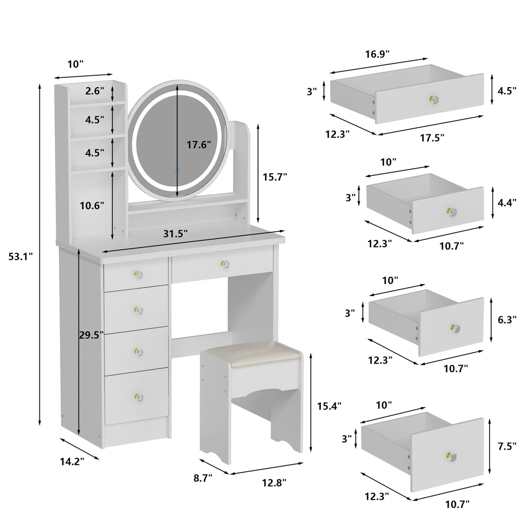 Ensemble coiffeuse avec miroir tactile et tabouret