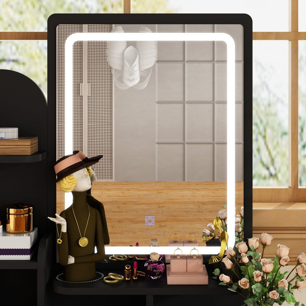 Coiffeuse avec éclairage LED, miroir et tabouret