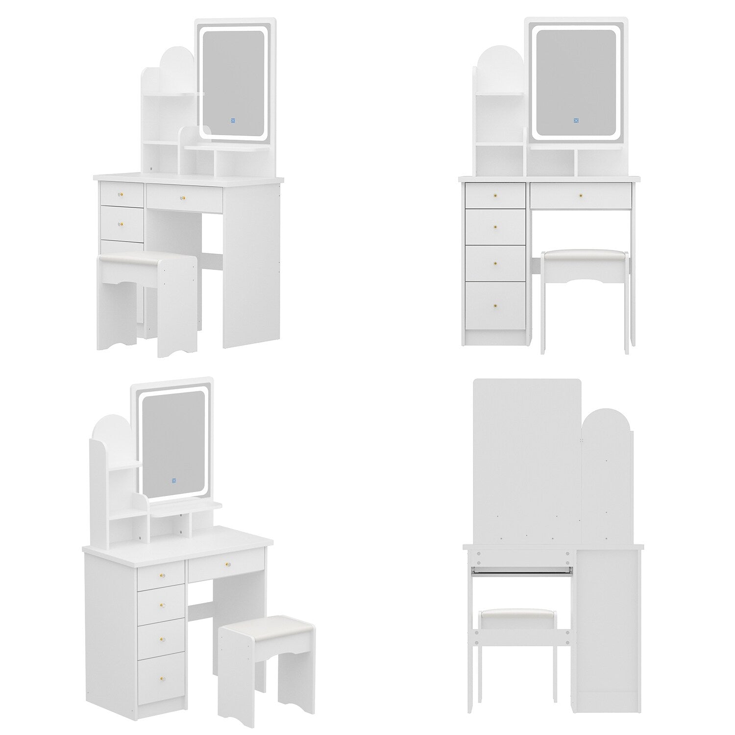 Coiffeuse avec éclairage LED, miroir et tabouret
