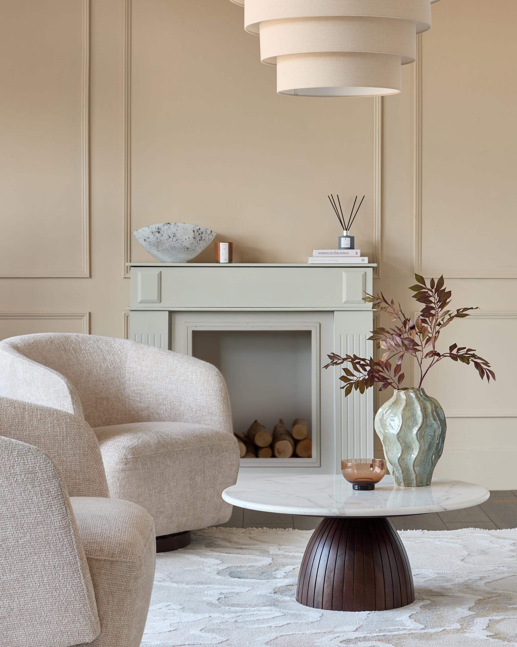 Table basse Malin en marbre blanc et bois foncé