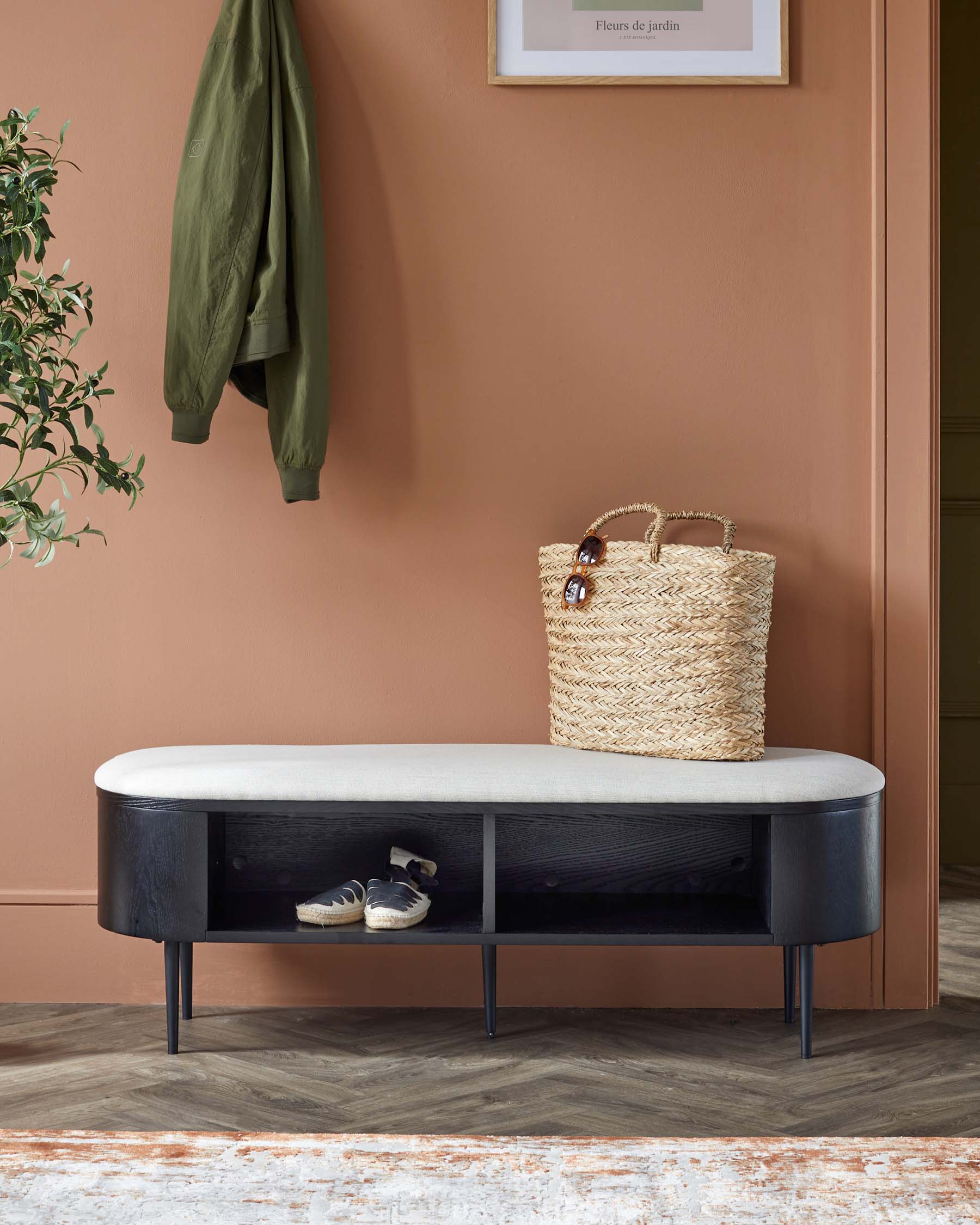 Banc Manhattan en tissu bicolore ivoire