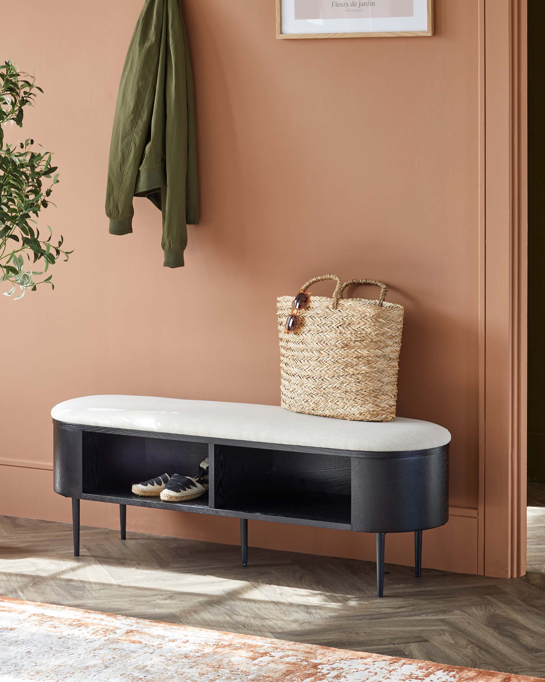 Banc Manhattan en tissu bicolore ivoire