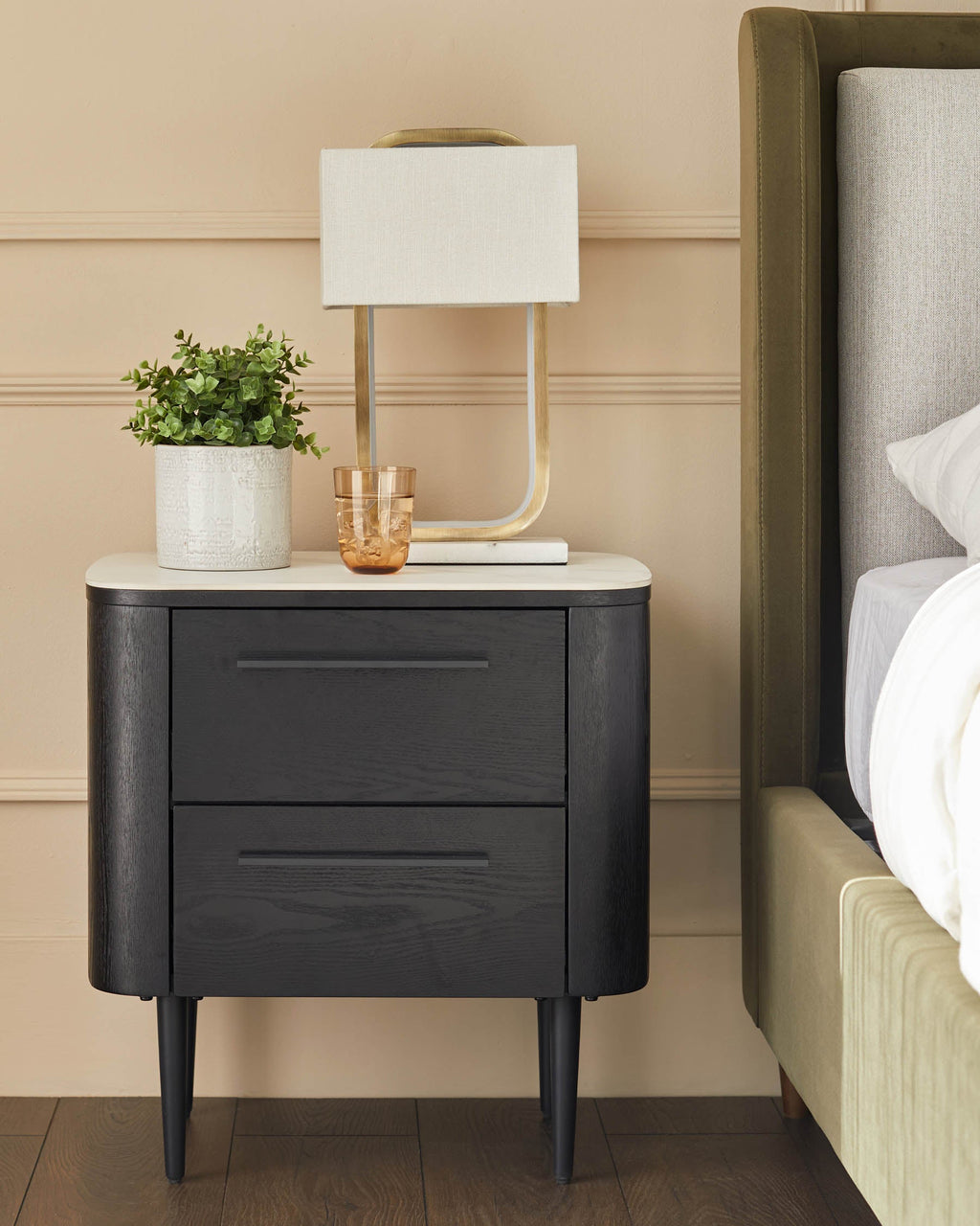 Table de chevet Manhattan en céramique blanche à 2 tiroirs