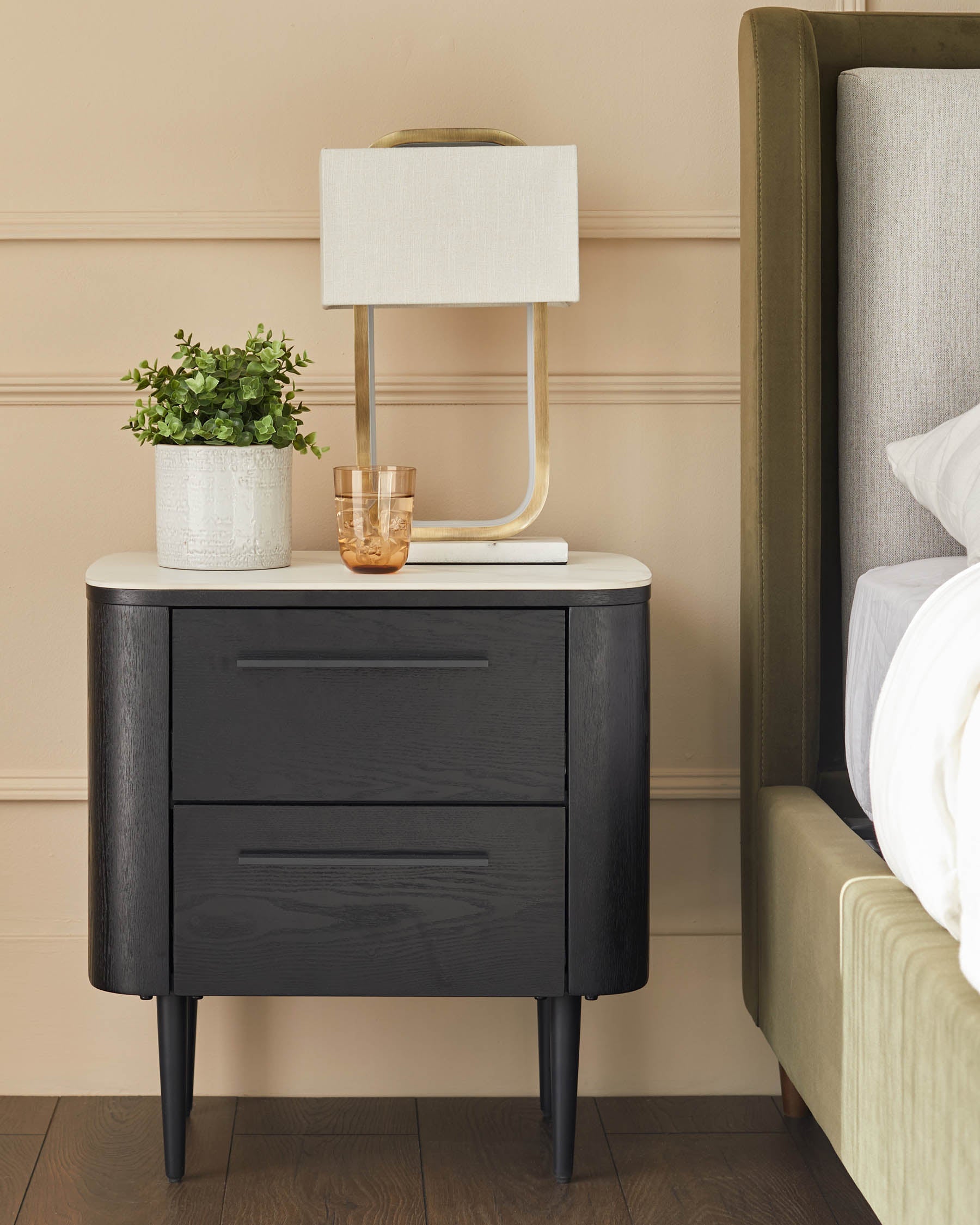 Table de chevet Manhattan en céramique blanche à 2 tiroirs