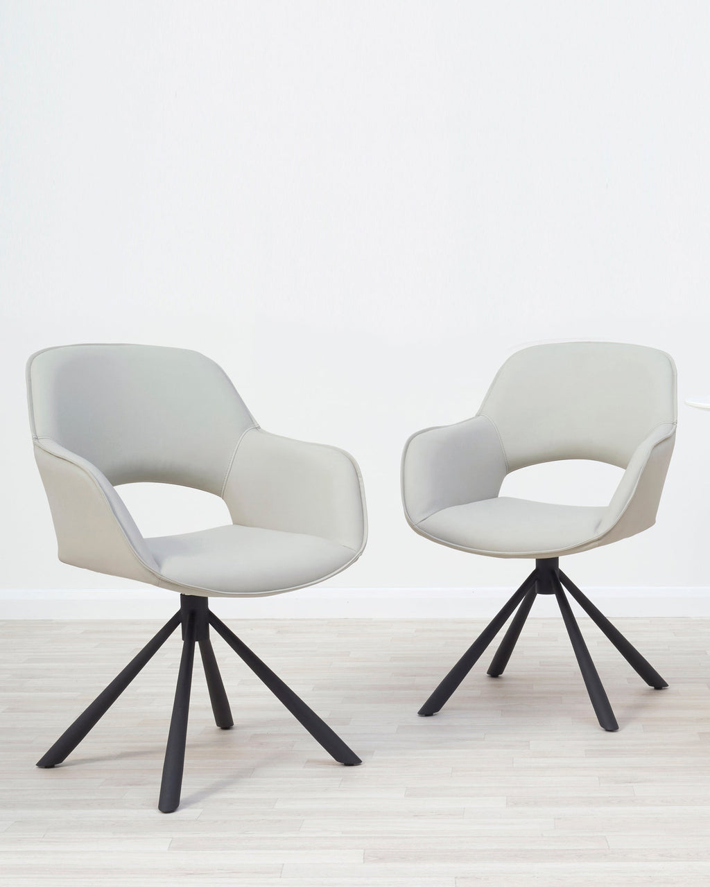 Fauteuil de salle à manger pivotant Marlow en similicuir gris clair