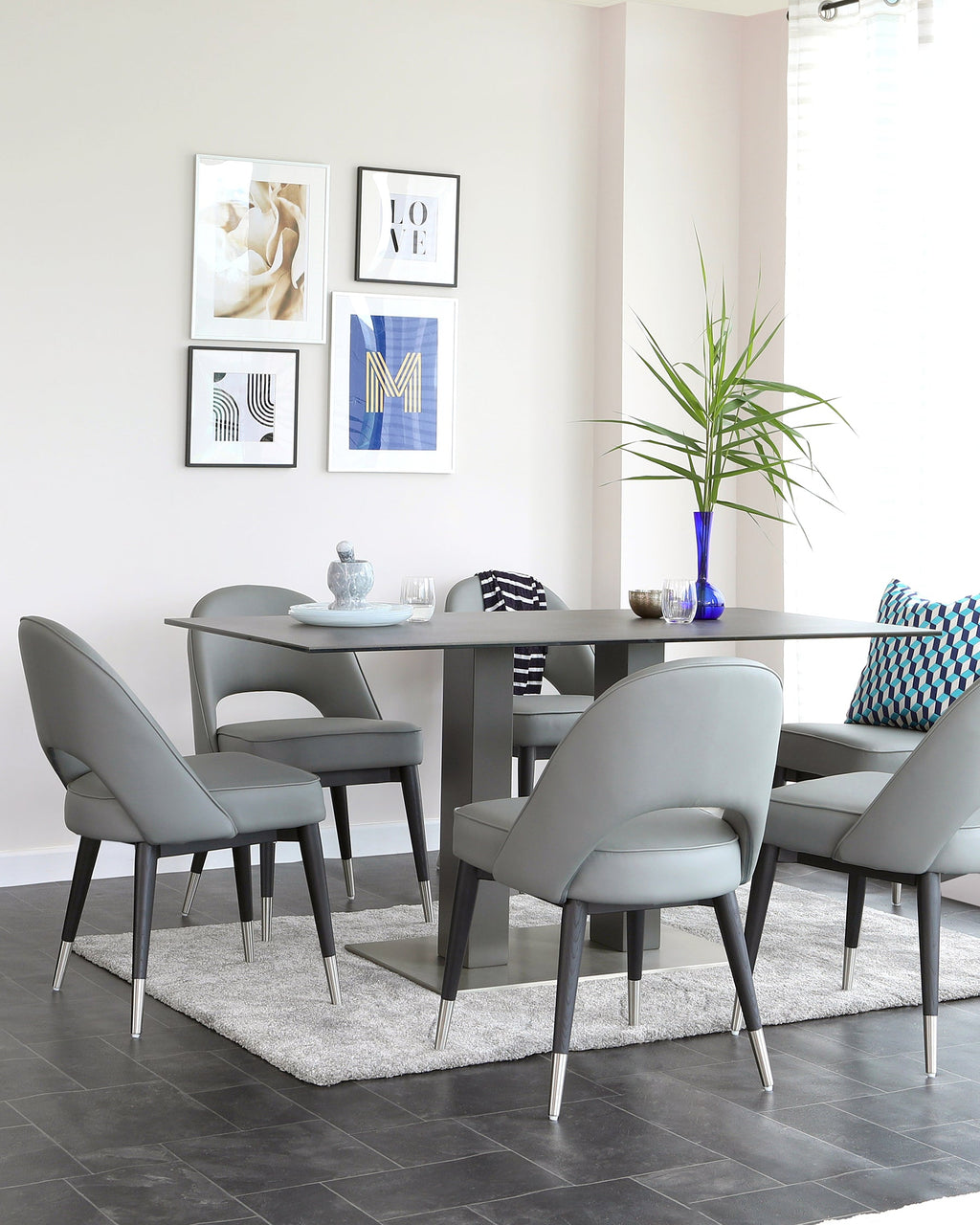 Table à manger 6 places en céramique gris foncé Mia