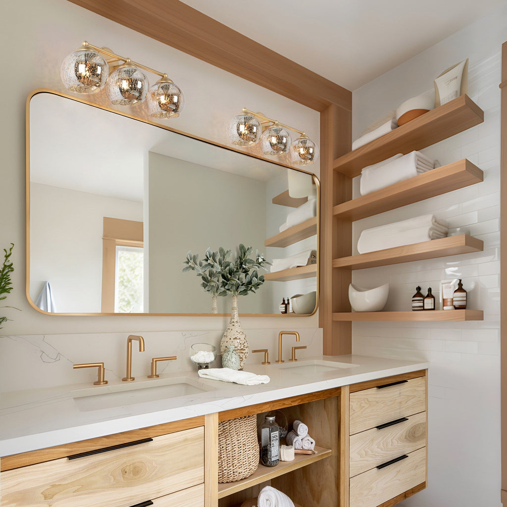 Applique murale à 3 lumières pour salle de bain, style glamour et moderne du milieu du siècle, avec verre au mercure - 21 L x 7 l x 8 H