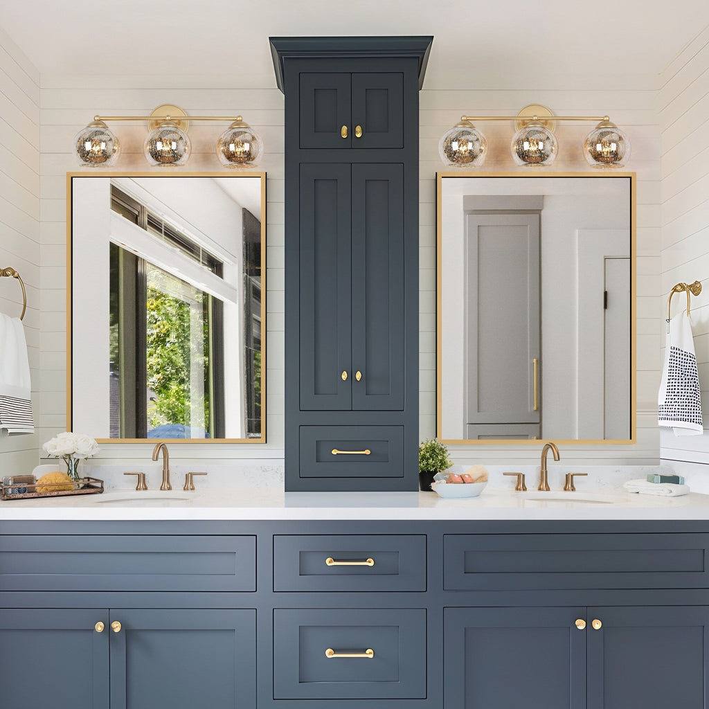 Applique murale à 3 lumières pour salle de bain, style glamour et moderne du milieu du siècle, avec verre au mercure - 21 L x 7 l x 8 H