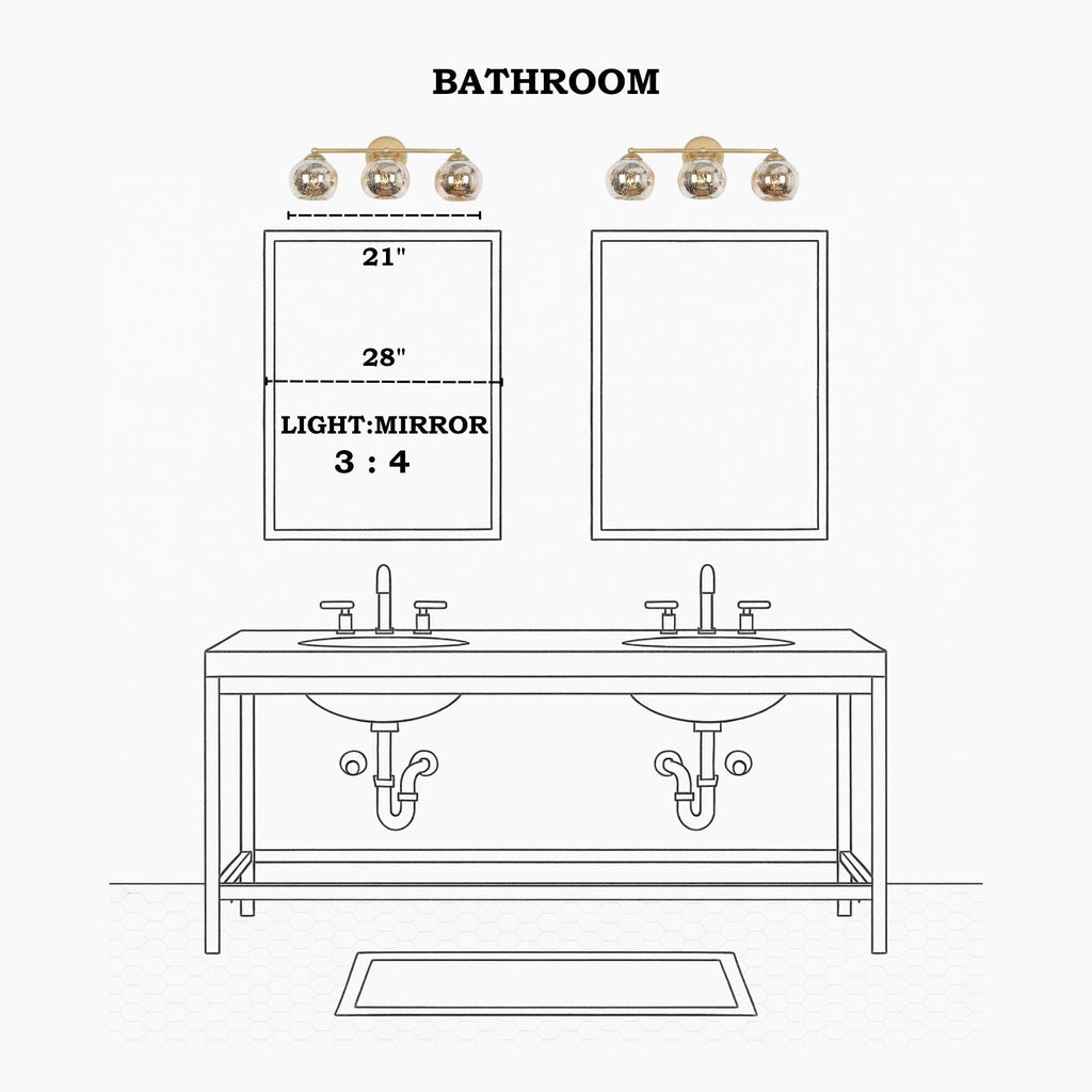 Applique murale à 3 lumières pour salle de bain, style glamour et moderne du milieu du siècle, avec verre au mercure - 21 L x 7 l x 8 H