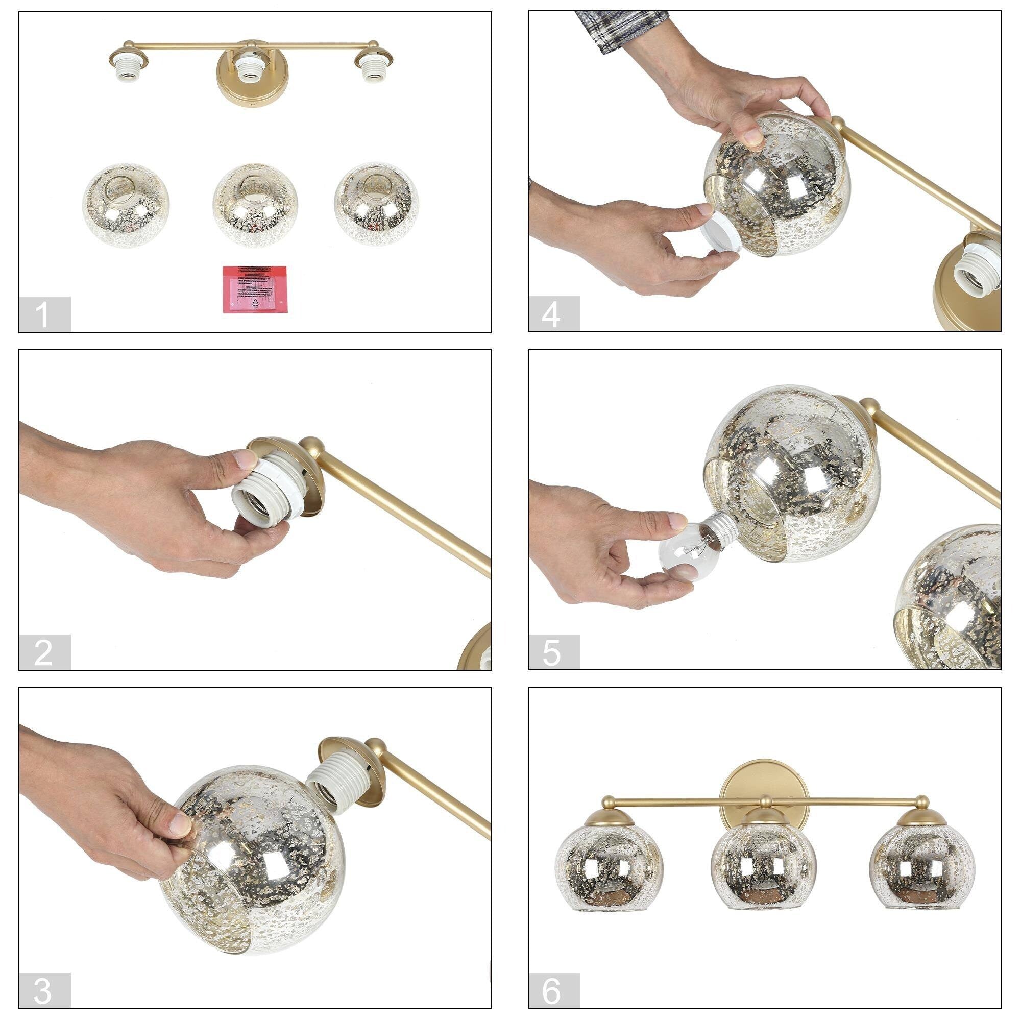 Applique murale à 3 lumières pour salle de bain, style glamour et moderne du milieu du siècle, avec verre au mercure - 21 L x 7 l x 8 H