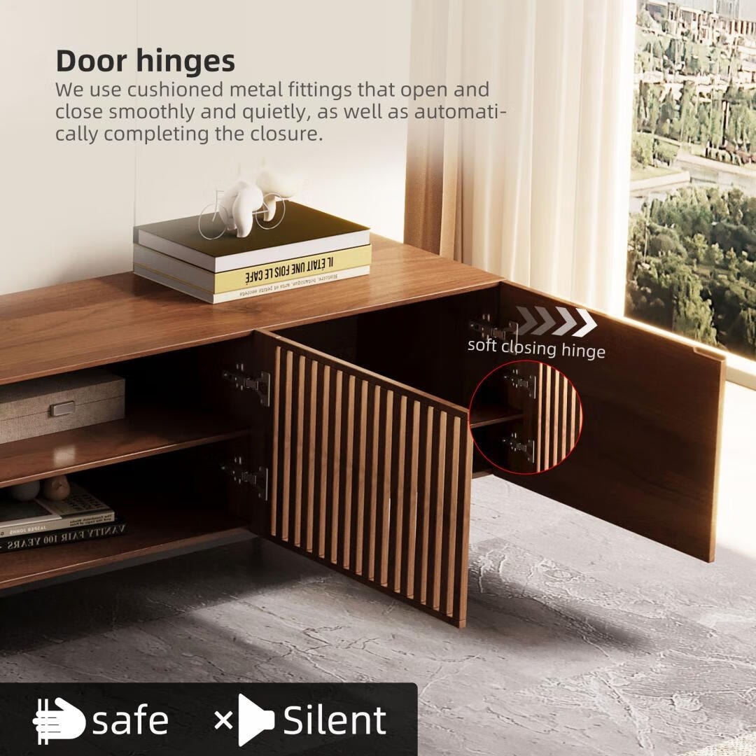 Meuble TV moderne du milieu du siècle avec 4 portes et rangements, compatible avec les téléviseurs jusqu'à 100 pouces, idéal pour le salon