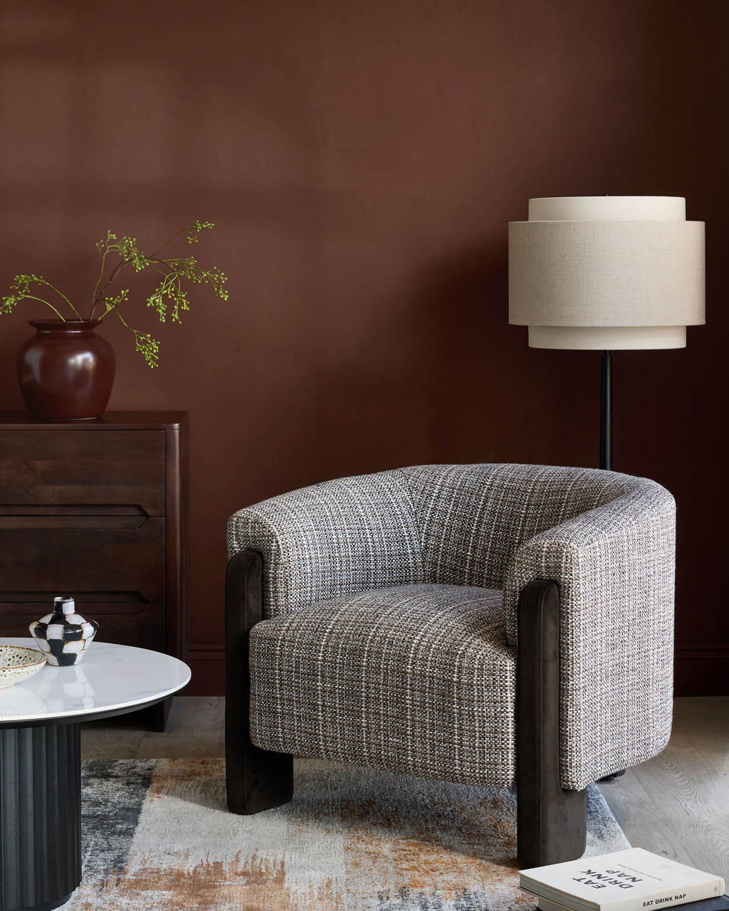 Fauteuil d'appoint Miles moka en matériaux mixtes