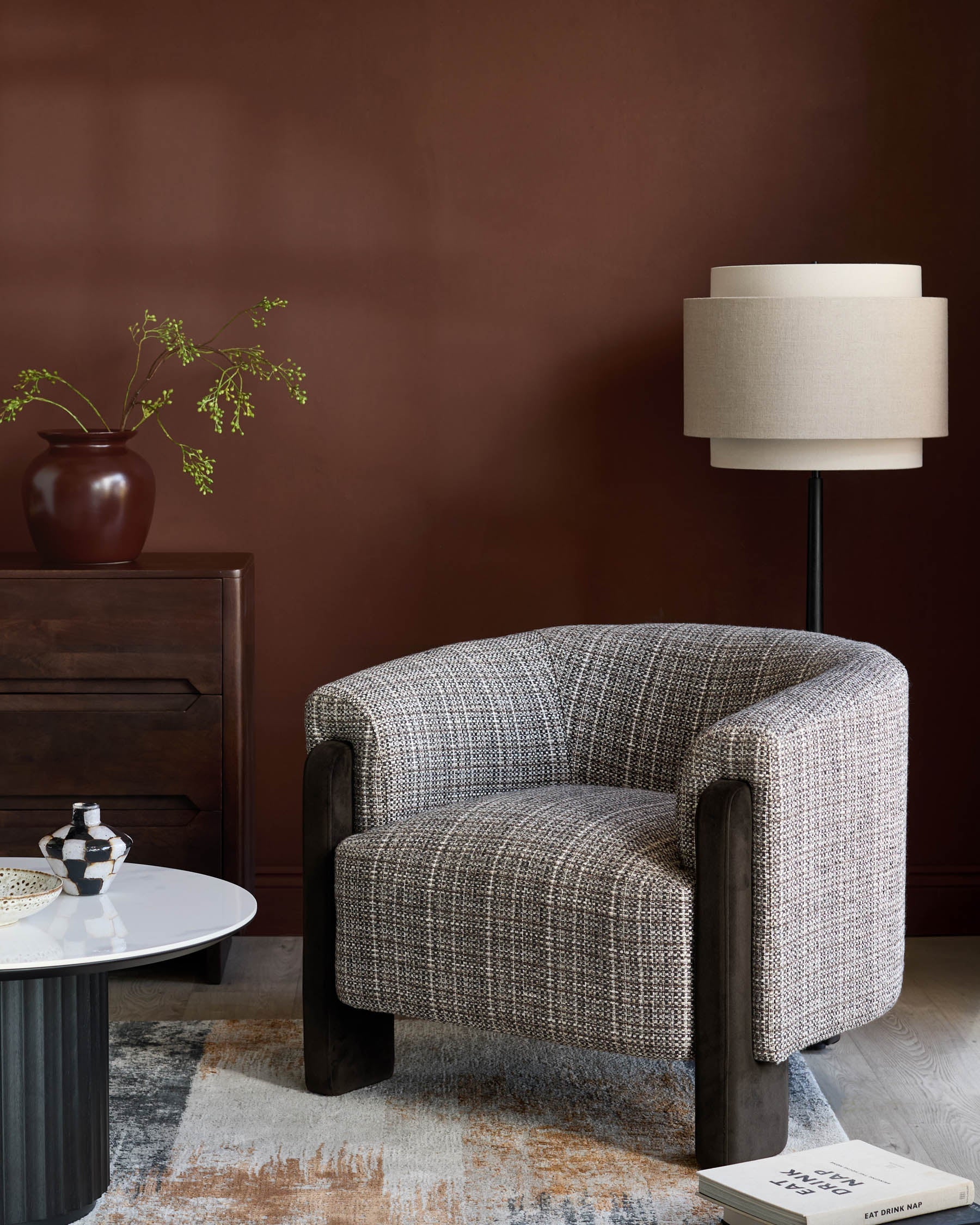 Fauteuil d'appoint Miles moka en matériaux mixtes