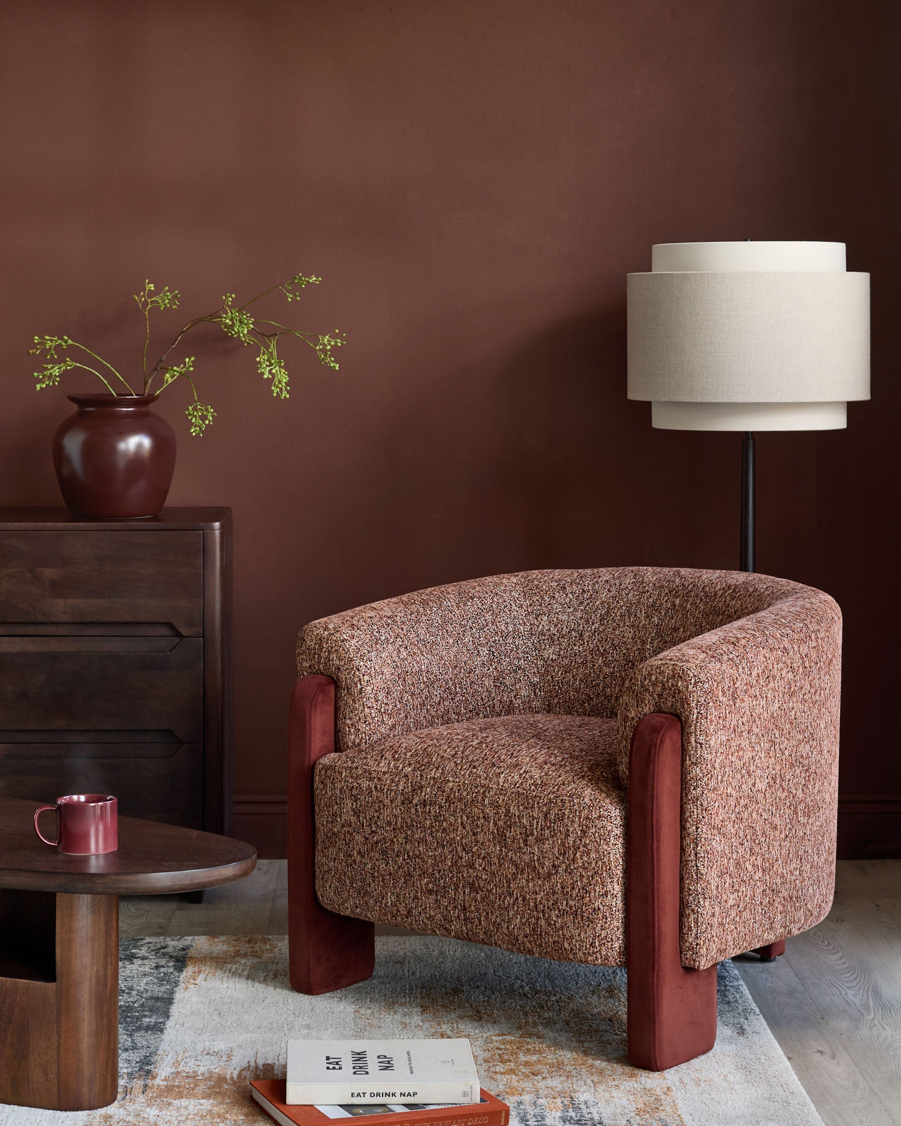 Fauteuil d'appoint Miles rouge caramel en matériau mixte