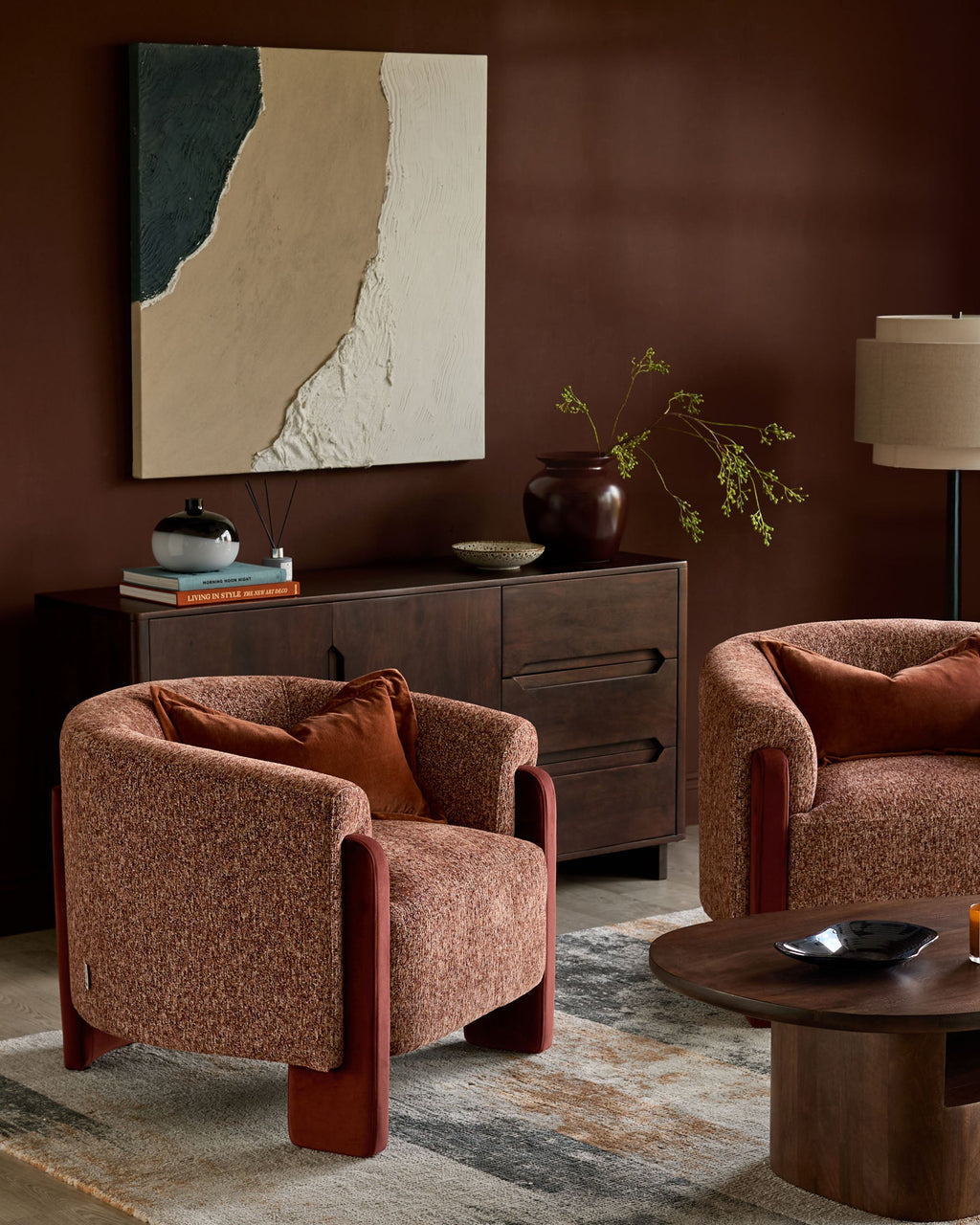 Fauteuil d'appoint Miles rouge caramel en matériau mixte