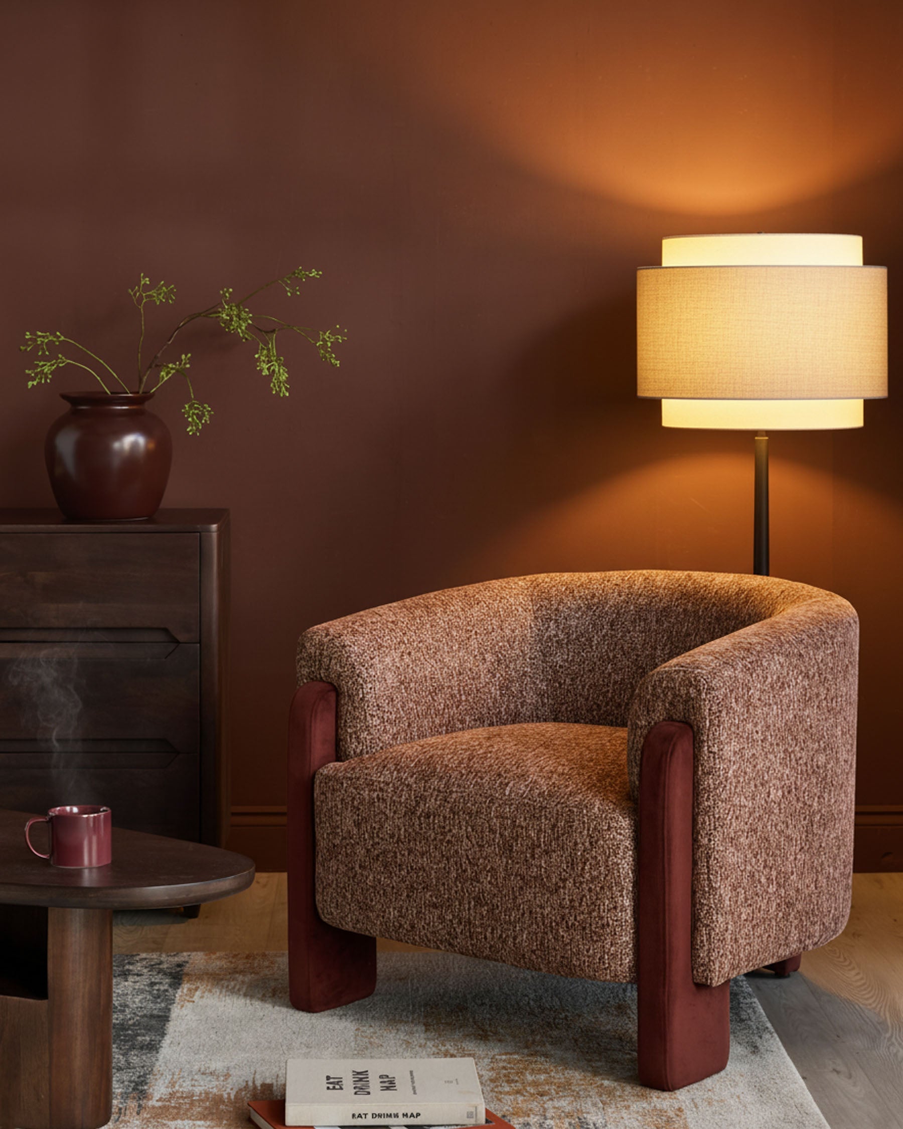 Fauteuil d'appoint Miles rouge caramel en matériau mixte