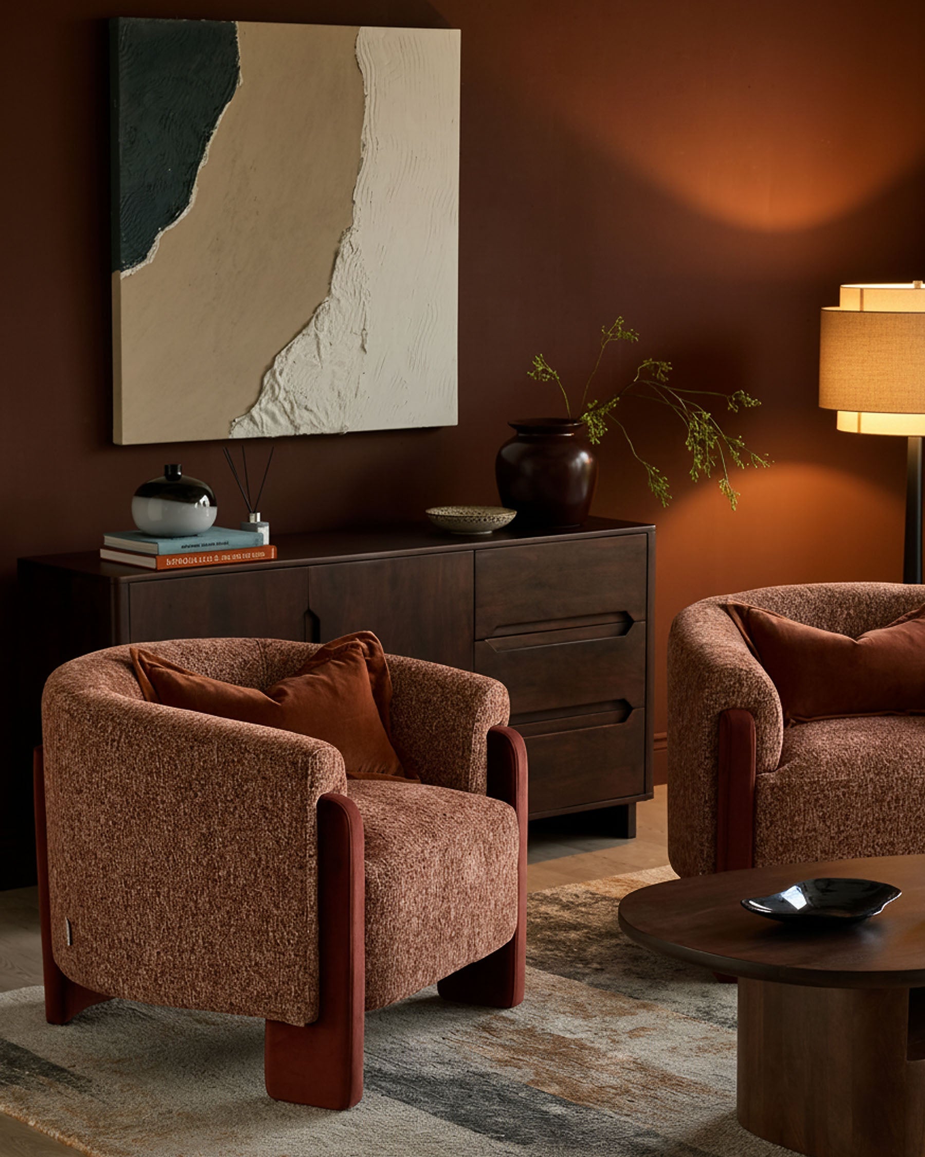 Fauteuil d'appoint Miles rouge caramel en matériau mixte