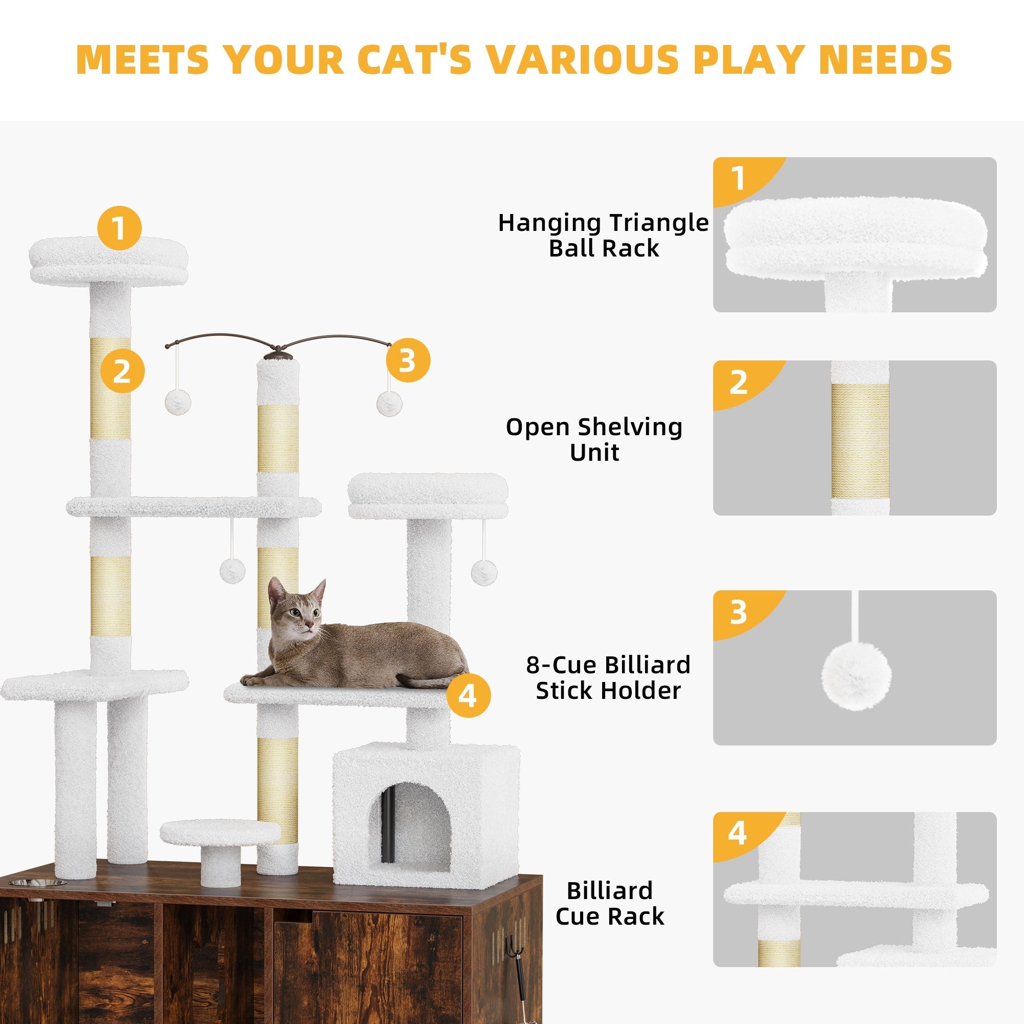 Enceinte double pour litière pour chat Moasis avec griffoir et arbre à chat