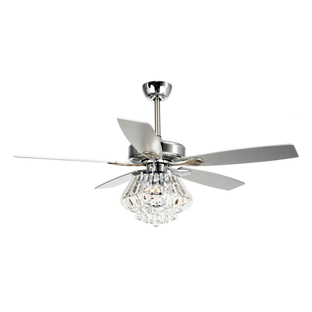 Ventilateur de plafond moderne en cristal chromé de 52 pouces avec télécommande
