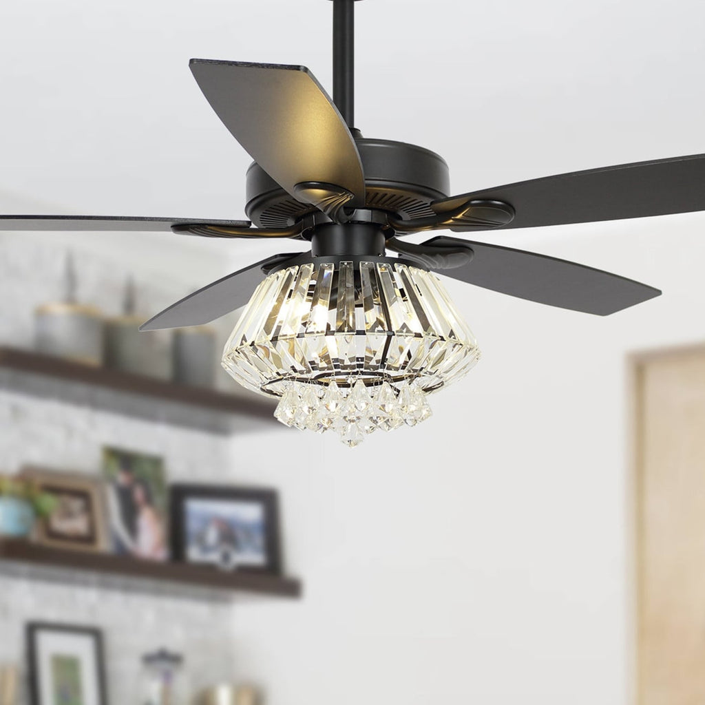 Ventilateur de plafond moderne en cristal chromé de 52 pouces avec télécommande