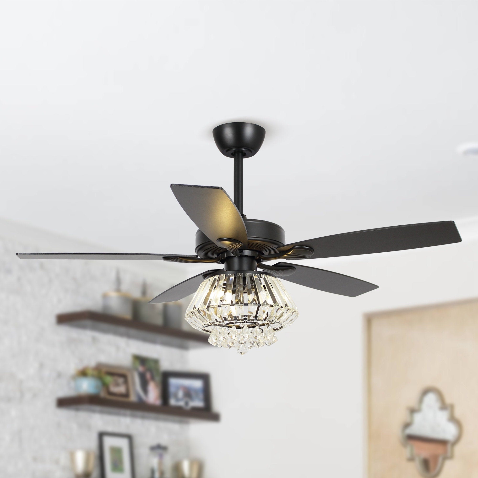 Ventilateur de plafond moderne en cristal chromé de 52 pouces avec télécommande