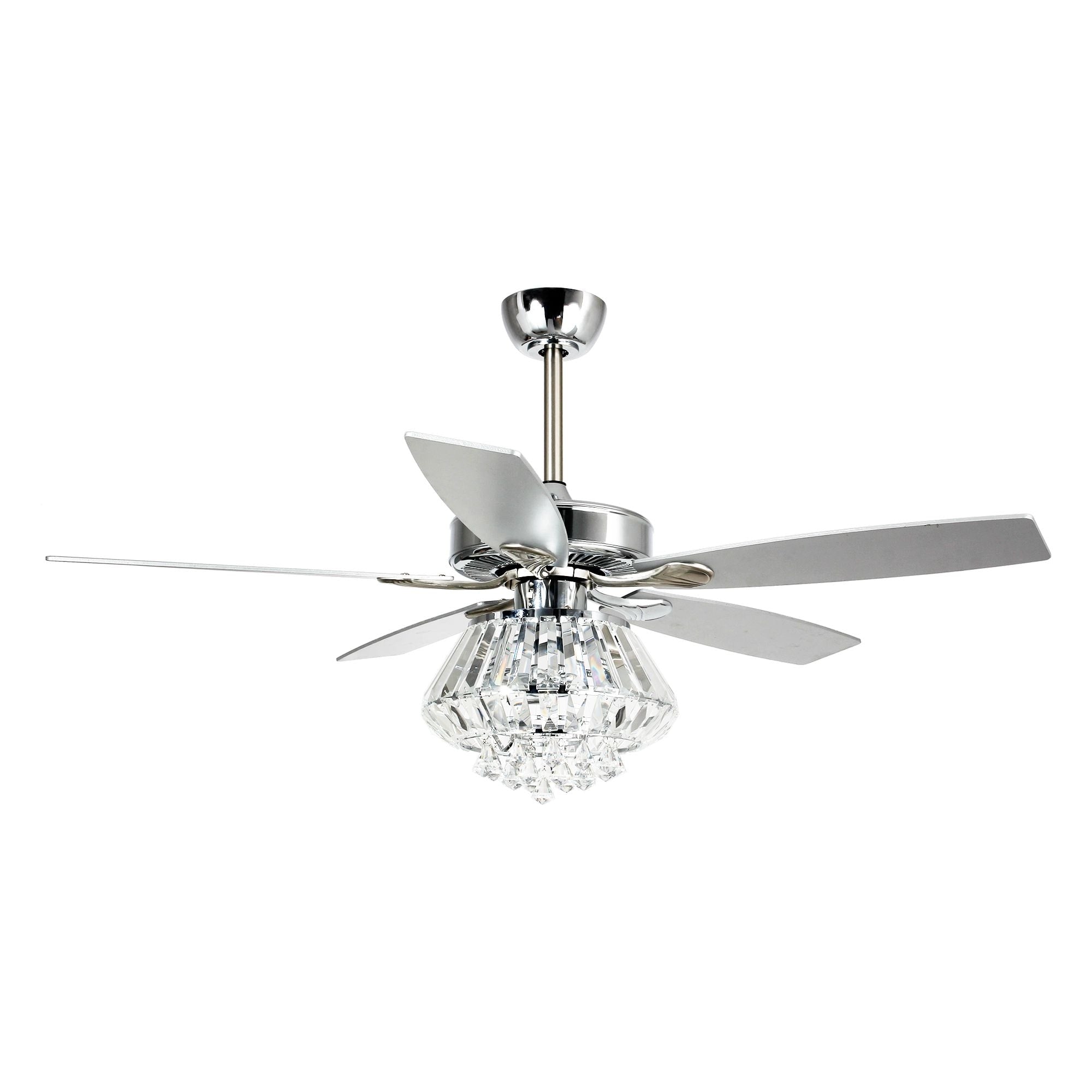 Ventilateur de plafond moderne en cristal chromé de 52 pouces avec télécommande