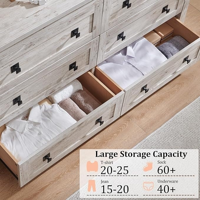 Commode 6 tiroirs style ferme, meuble TV en bois, commode