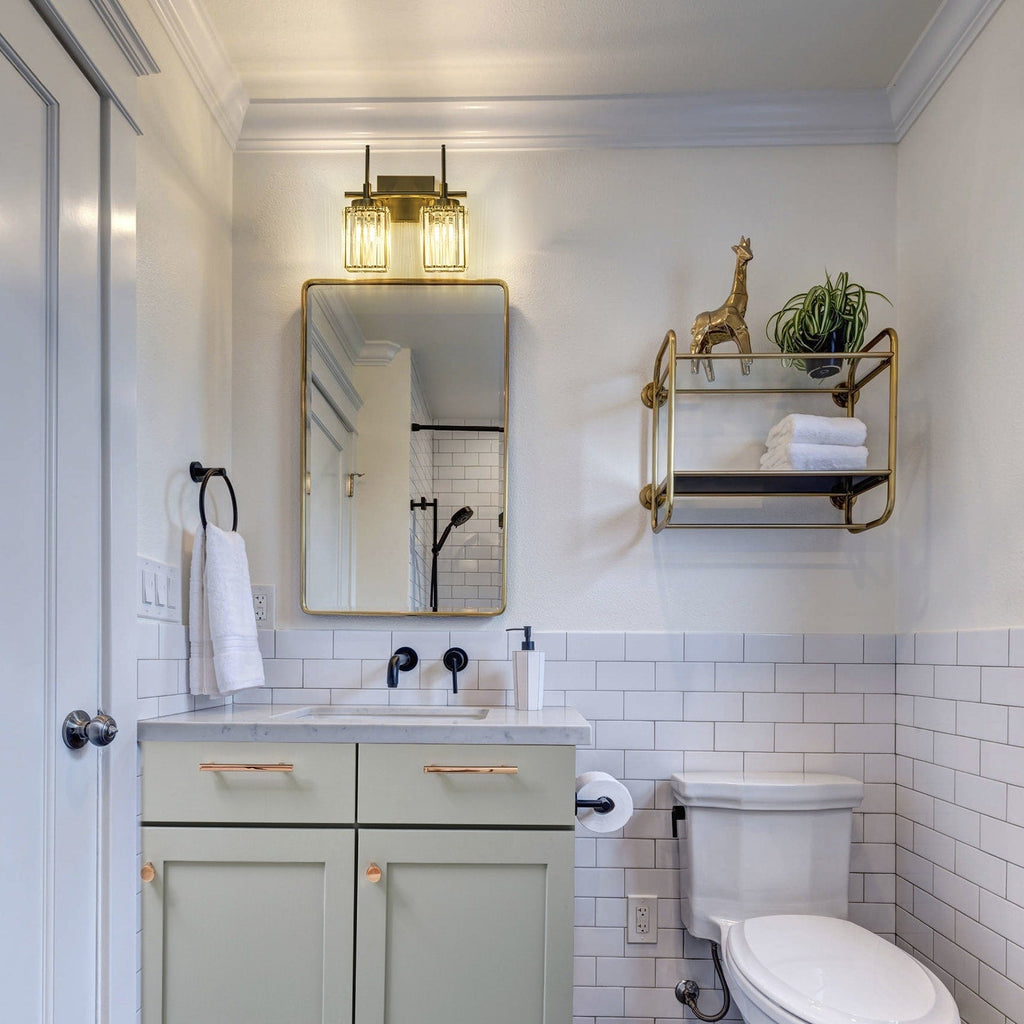 Applique murale moderne dorée à intensité variable, style cylindre glamour pour salle de bain, en cristal, pour meuble-lavabo