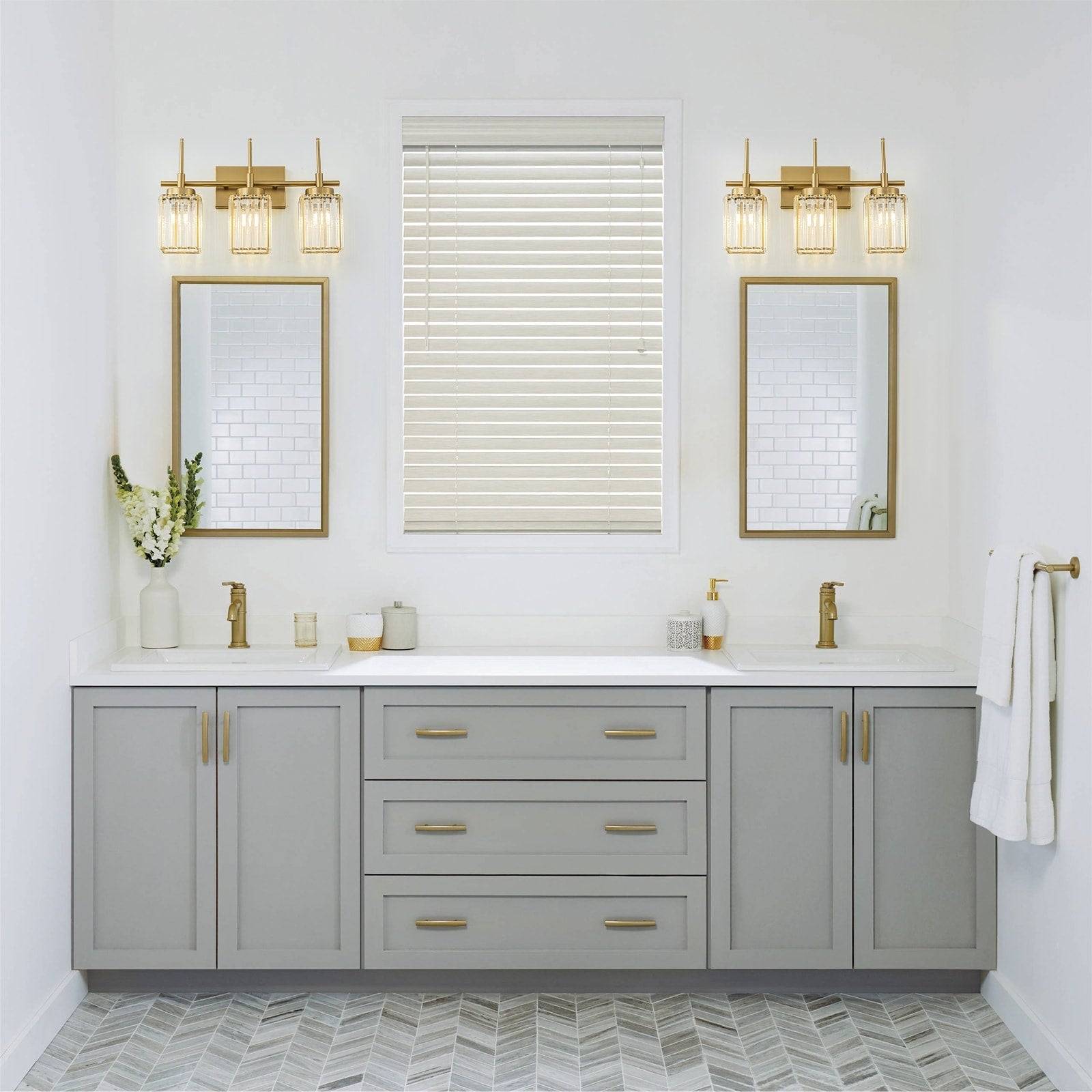 Applique murale moderne dorée à intensité variable, style cylindre glamour pour salle de bain, en cristal, pour meuble-lavabo