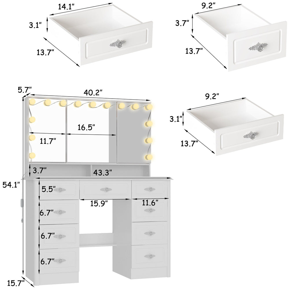 Miroir de maquillage pliable blanc moderne avec éclairage réglable - 40,2 x 54,1